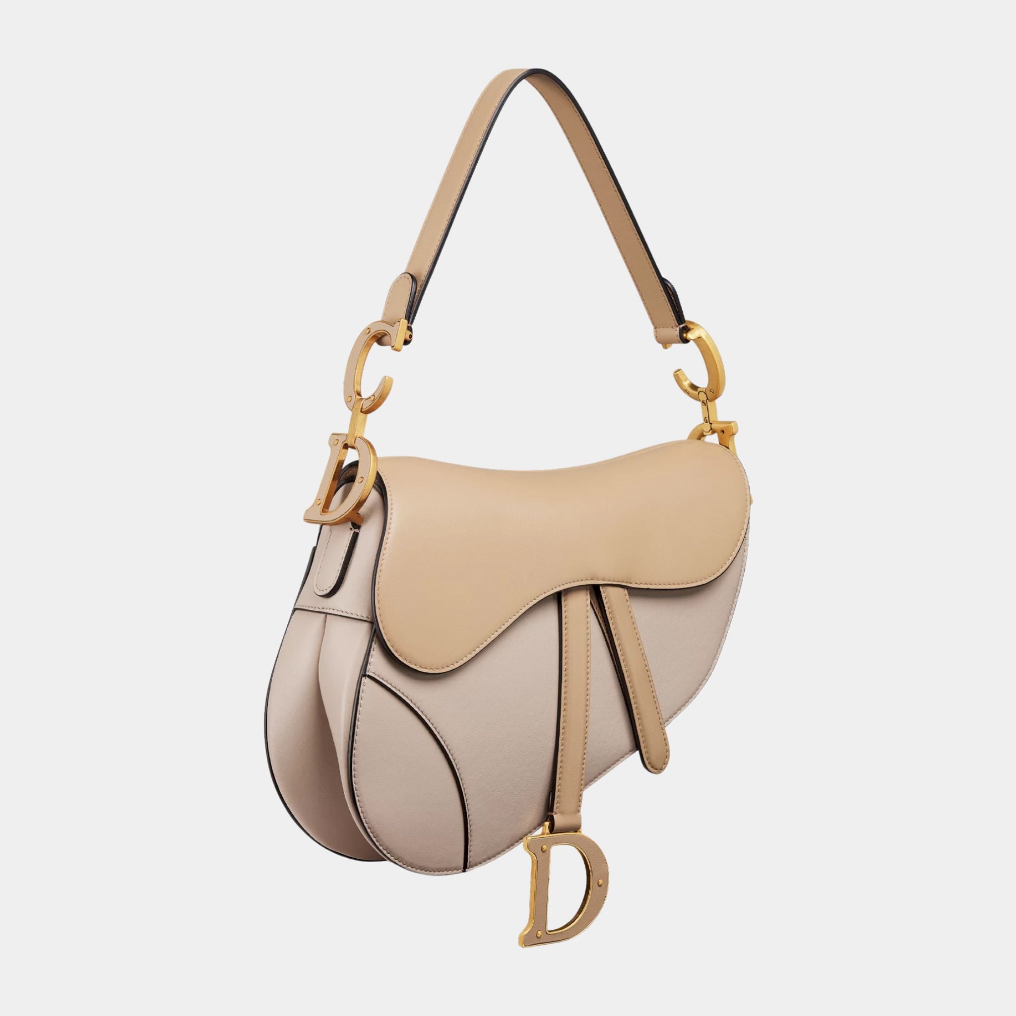 Dior Saddle Bag With Strap Two-Tone Handbag Biscuit, Side