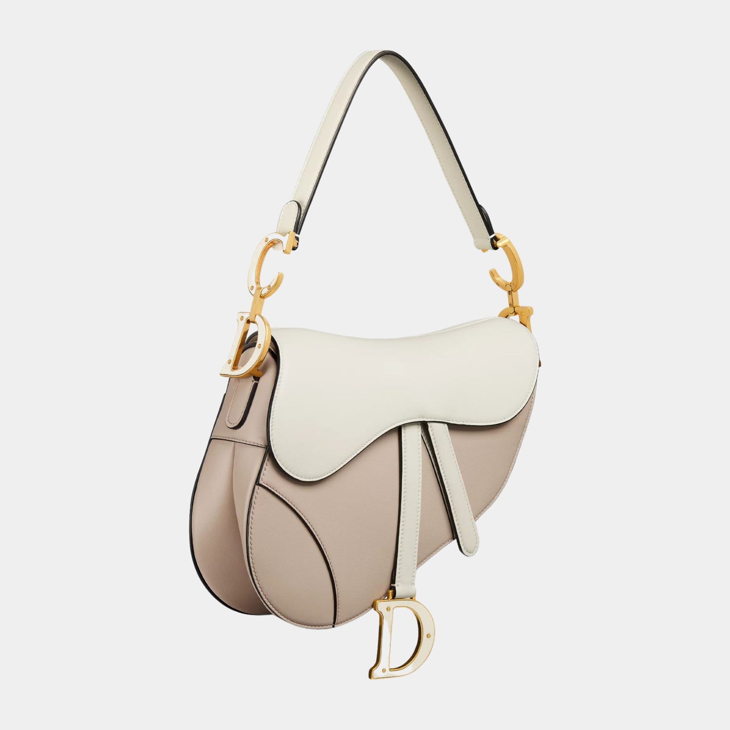 Dior Saddle Bag With Strap Two-Tone Handbag Latte, Side