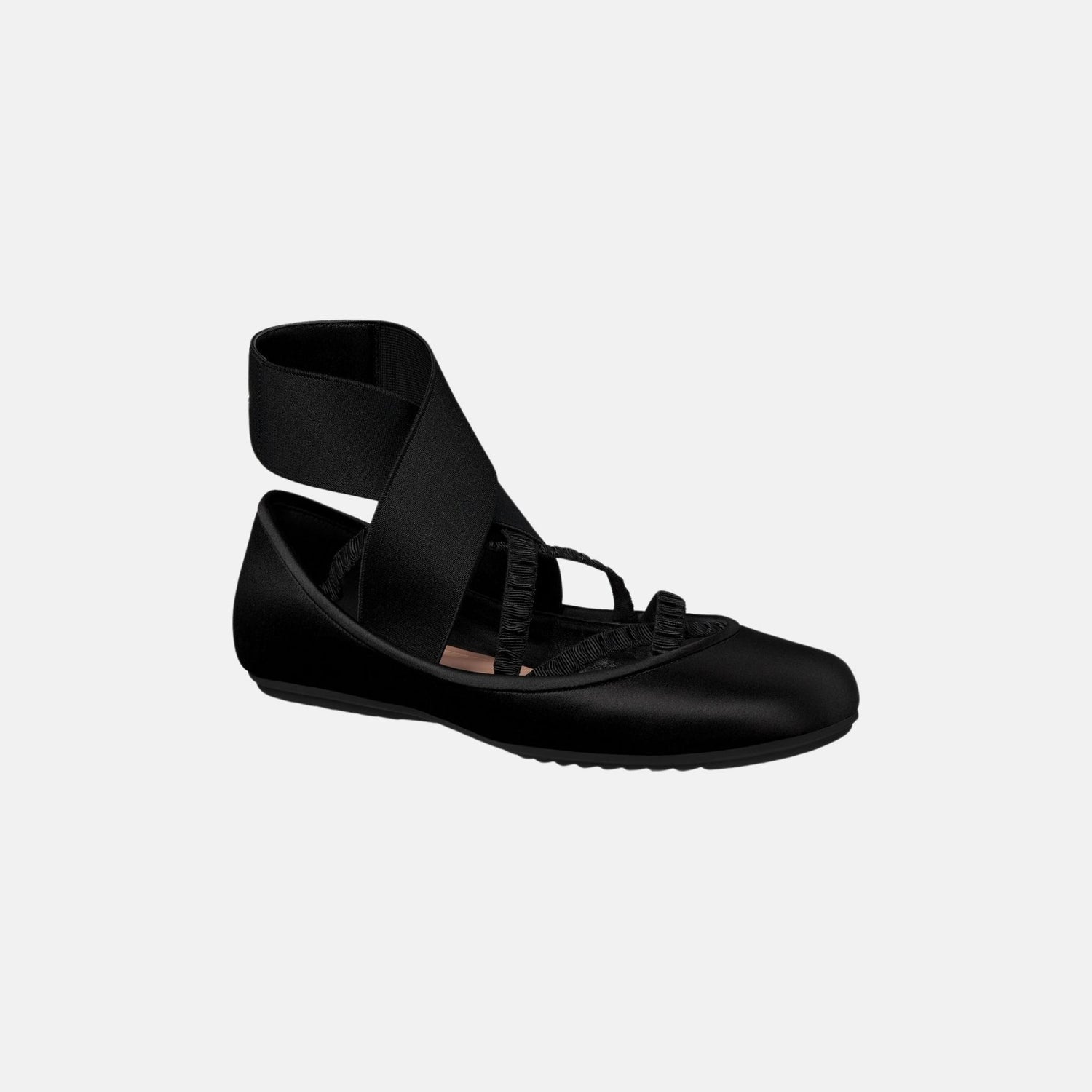 Dior Shade Ballet Flat In Satin With Elastic Straps, Black, Front