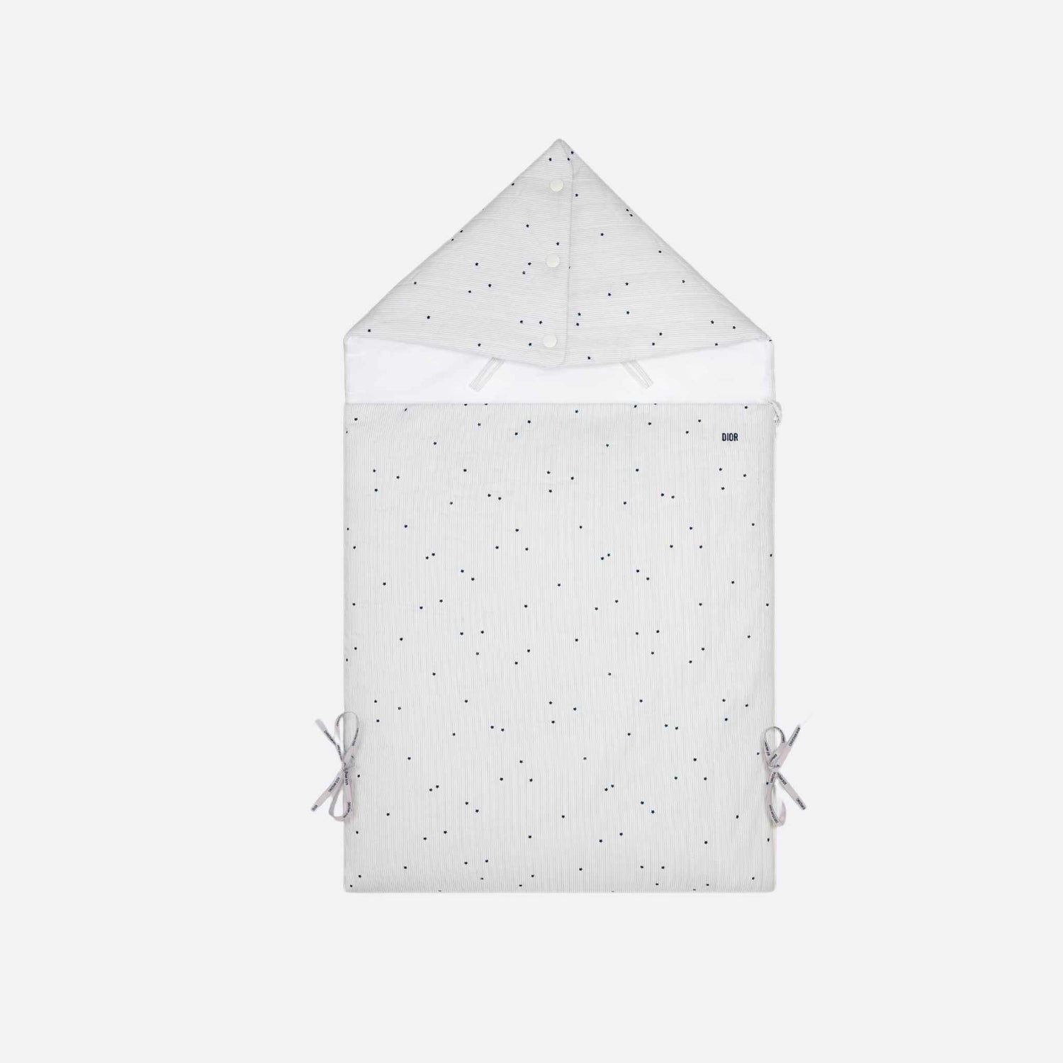 Dior Sleeping Bag Ivory Quilted Cotton Poplin with Blue Stripes and Stars, Front