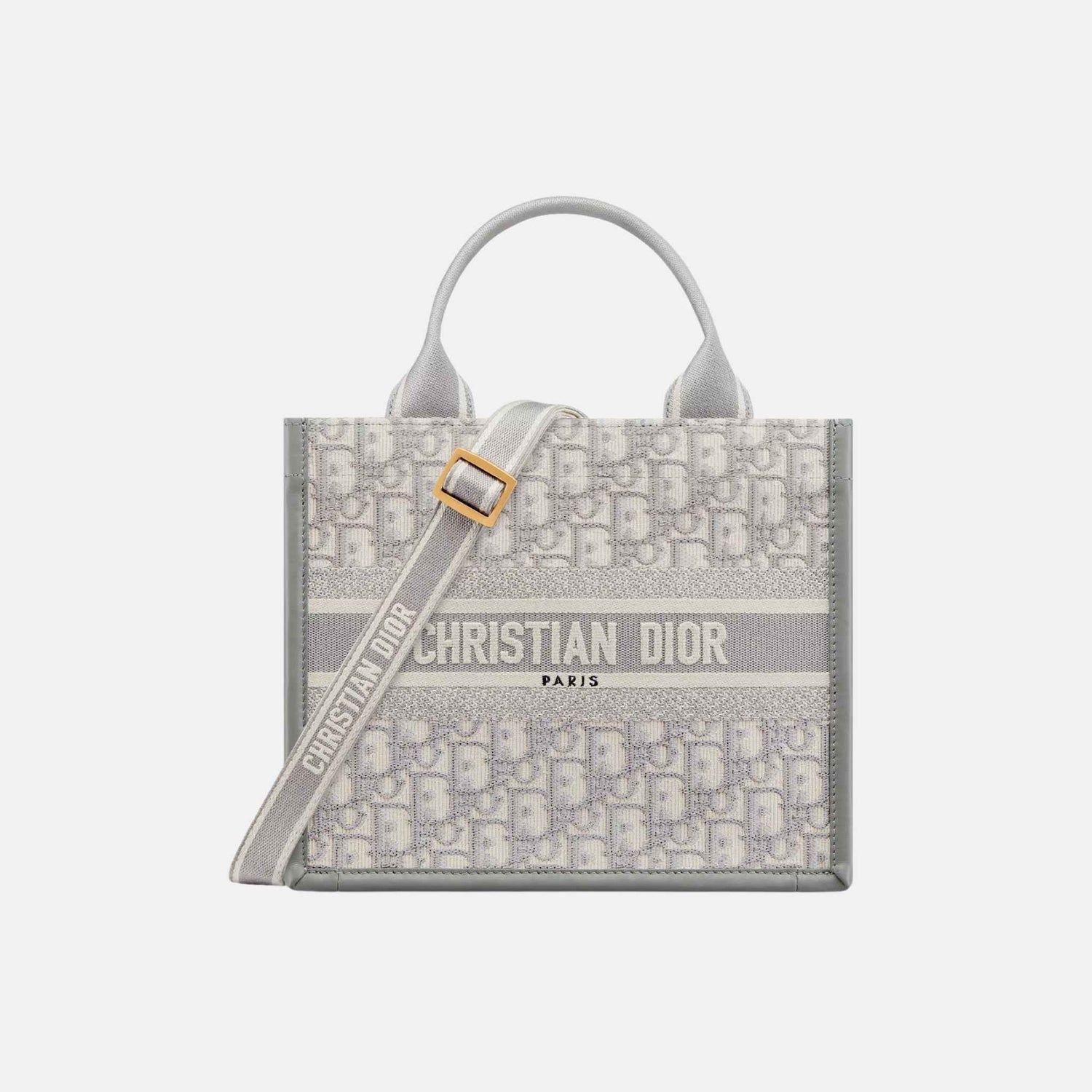 Dior Small Book Tote Dior Oblique Embroidery And Calfskin, Grey, Front