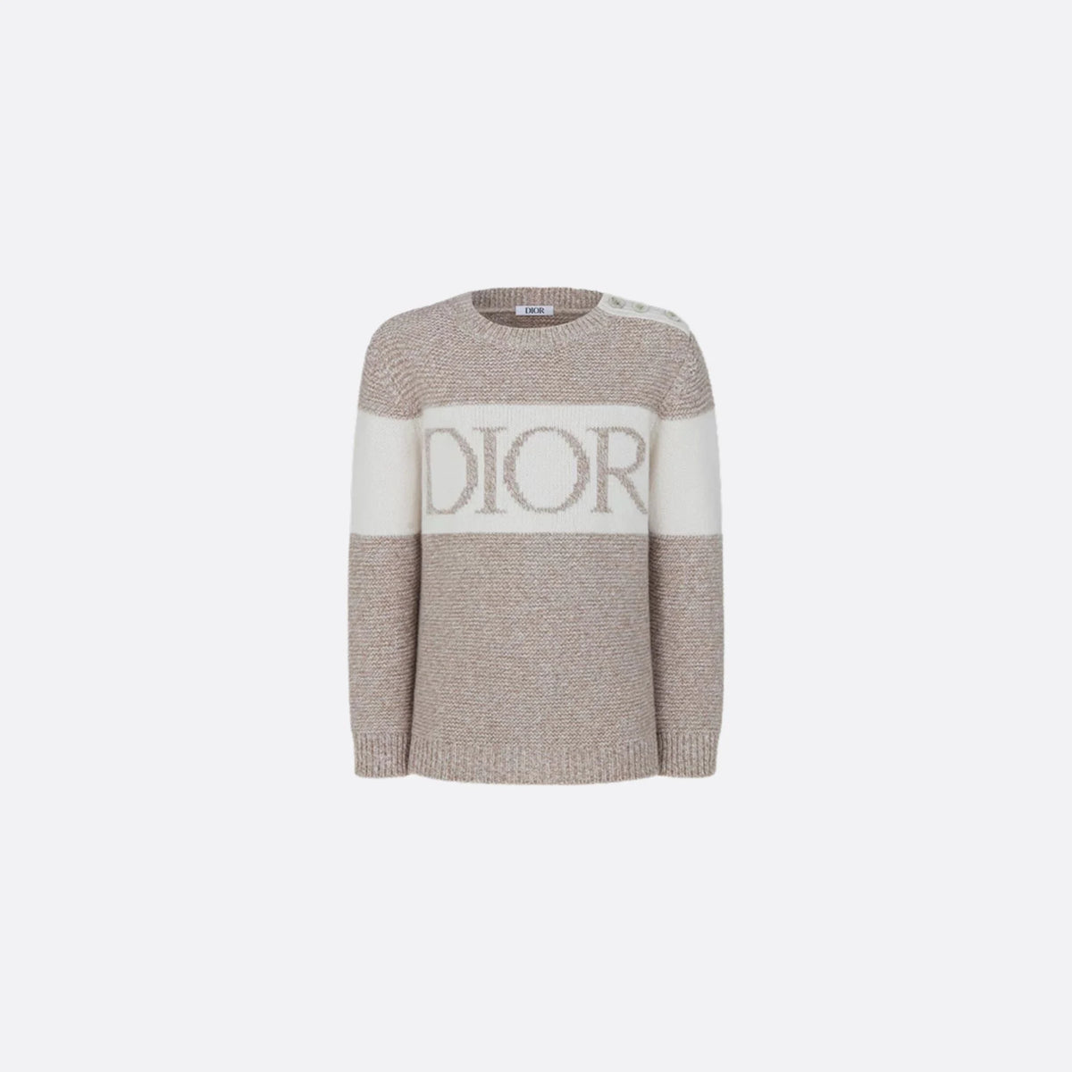 Sweater in Heathered Beige & Ivory Wool Cashmere Knit