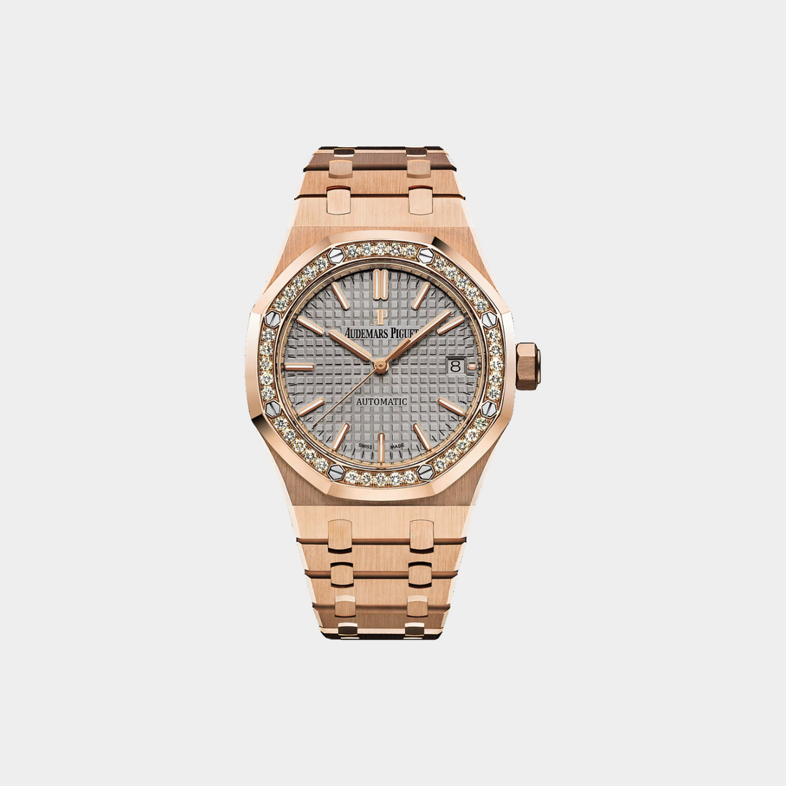 Audemars Piguet Royal Oak 18Kt Rose Gold 37Mm Grey Nickel-Toned Dial Ladies Watch