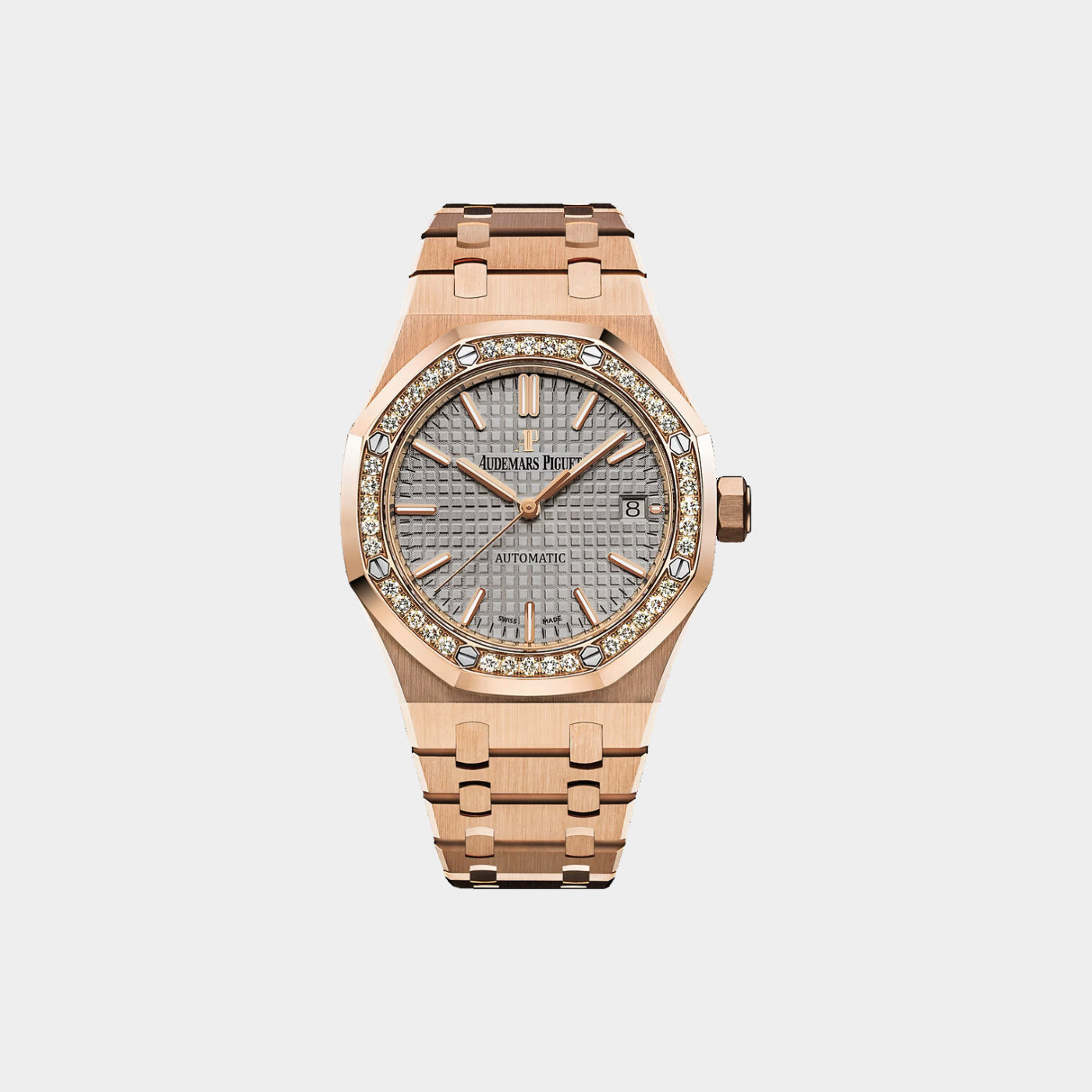 Audemars Piguet Royal Oak 18Kt Rose Gold 37Mm Grey Nickel-Toned Dial Ladies Watch