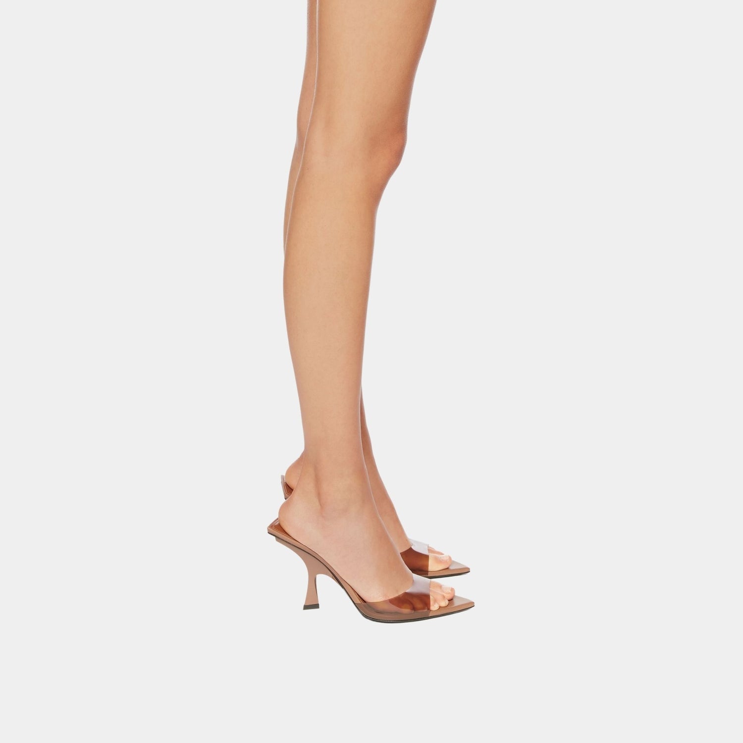 The Attico Ester Chocolate PVC Mule with Lacquered Heel, Model, Side