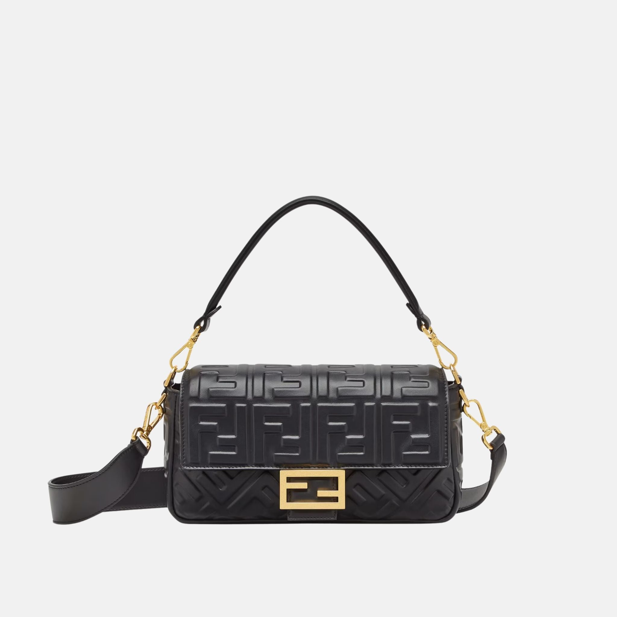 Fendi Baguette Bag In Leather, Black, Front