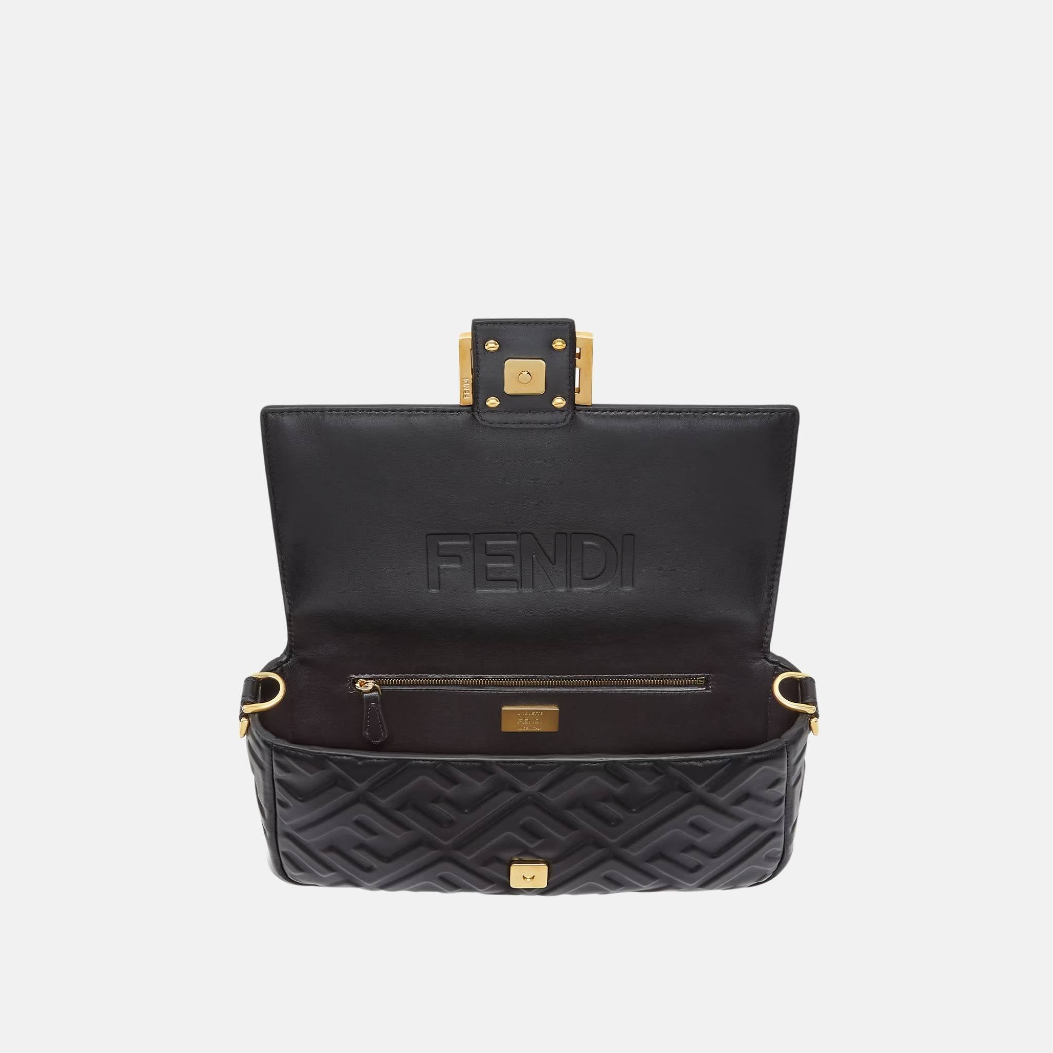 Fendi Baguette Bag In Leather, Black, Inside