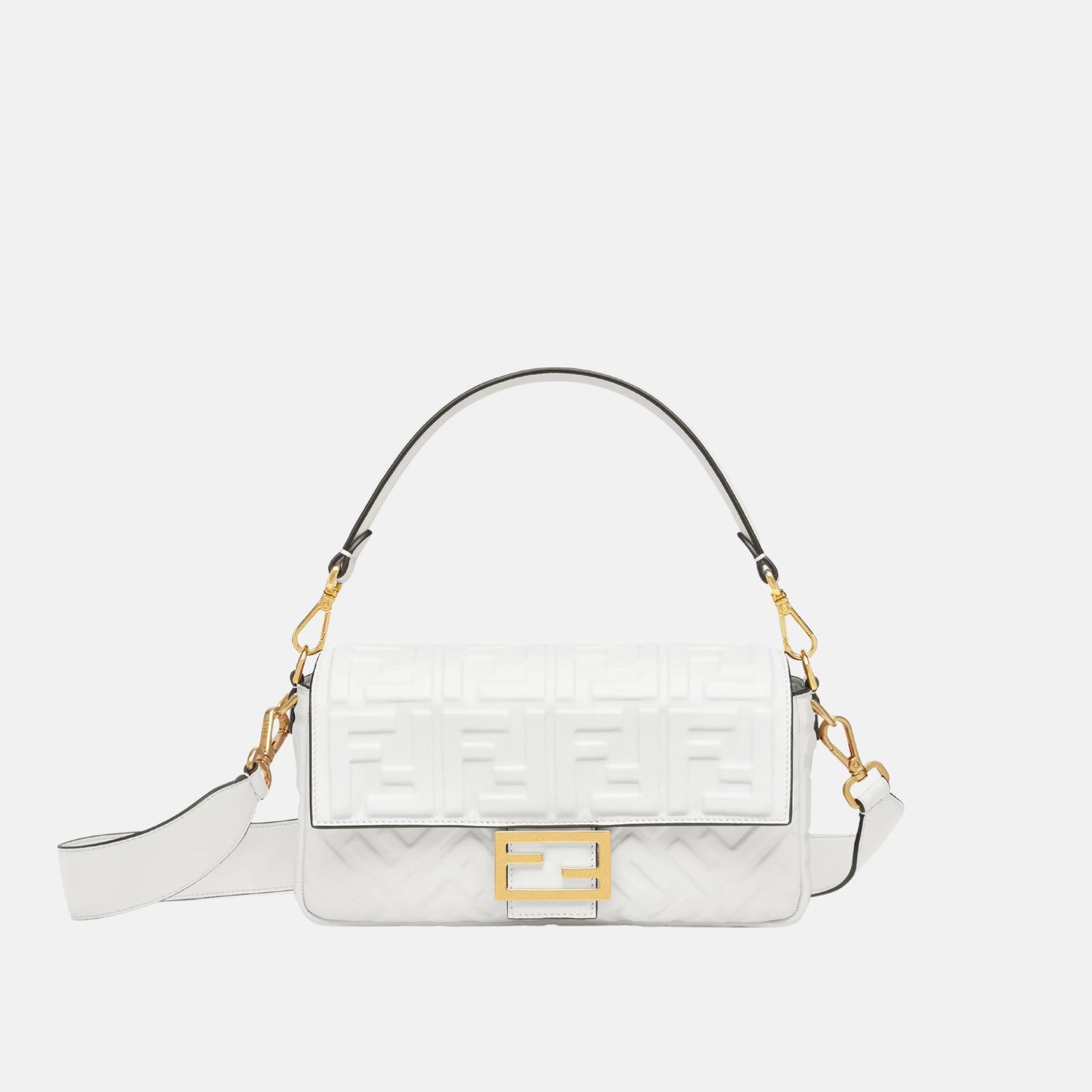 Fendi Baguette Bag In Leather, White, Front