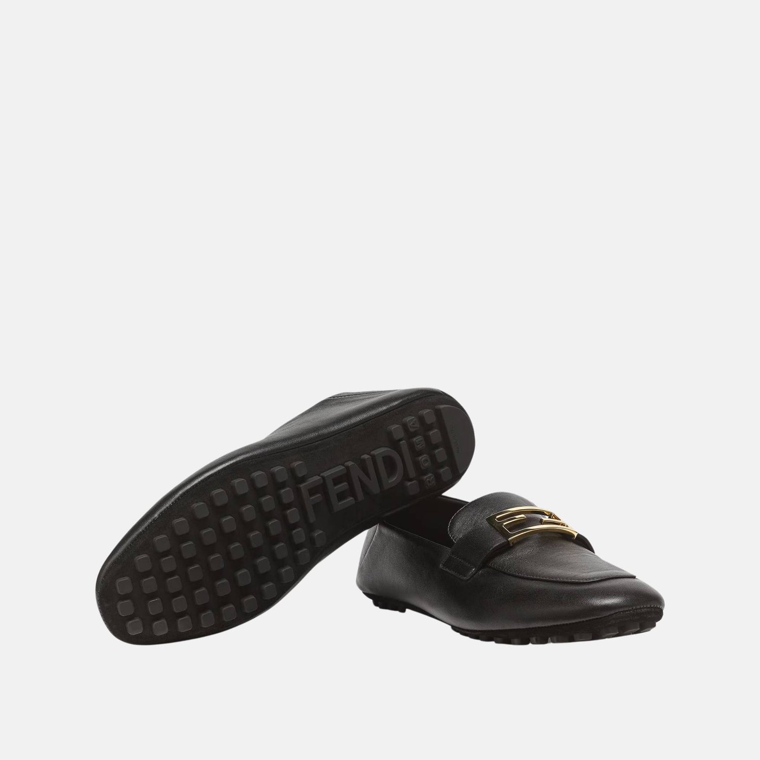 Fendi Baguette Leather Loafers, Black, Full