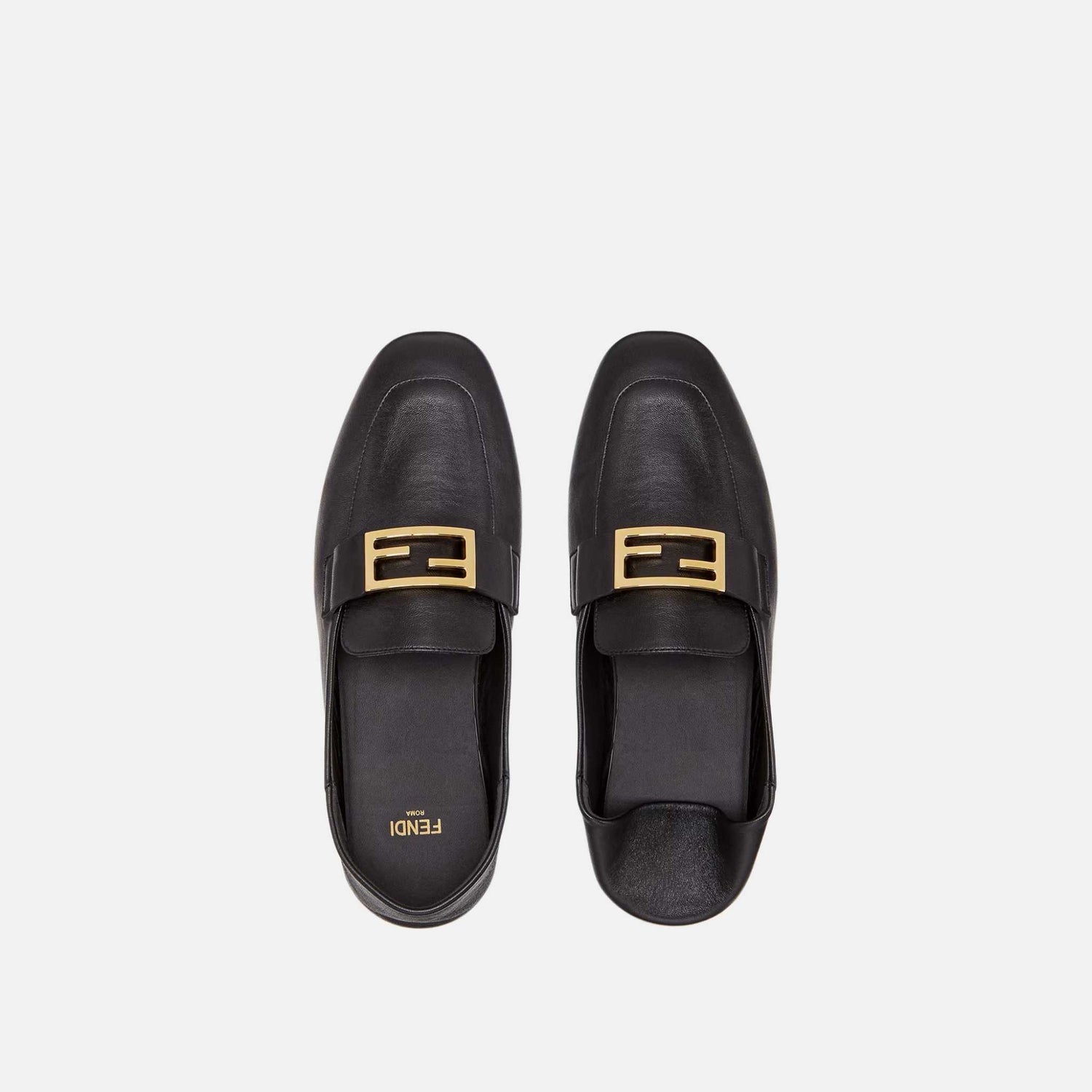 Fendi Baguette Leather Loafers, Black, Top