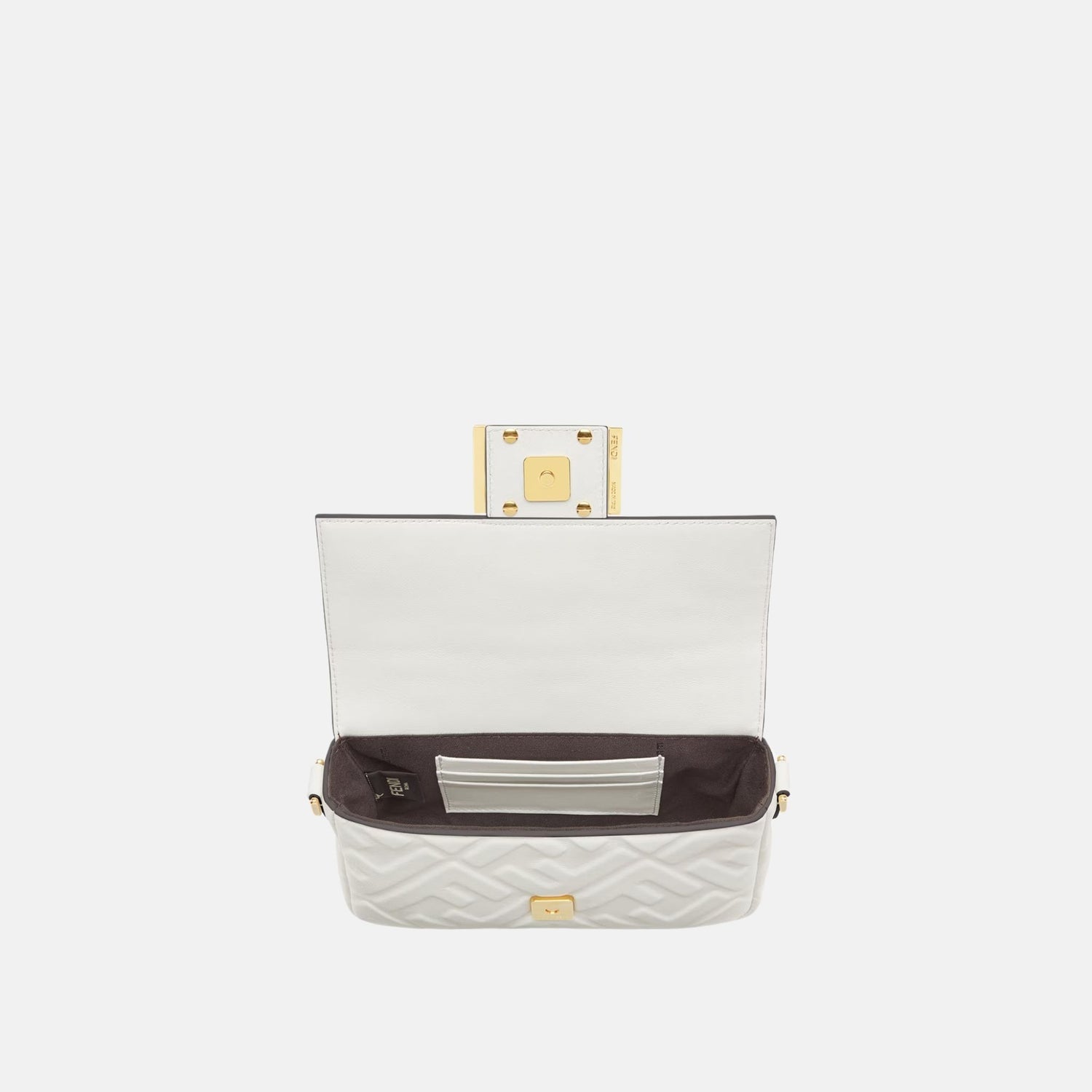 Fendi Baguette Mini Bag In Nappa Leather, White, Inside