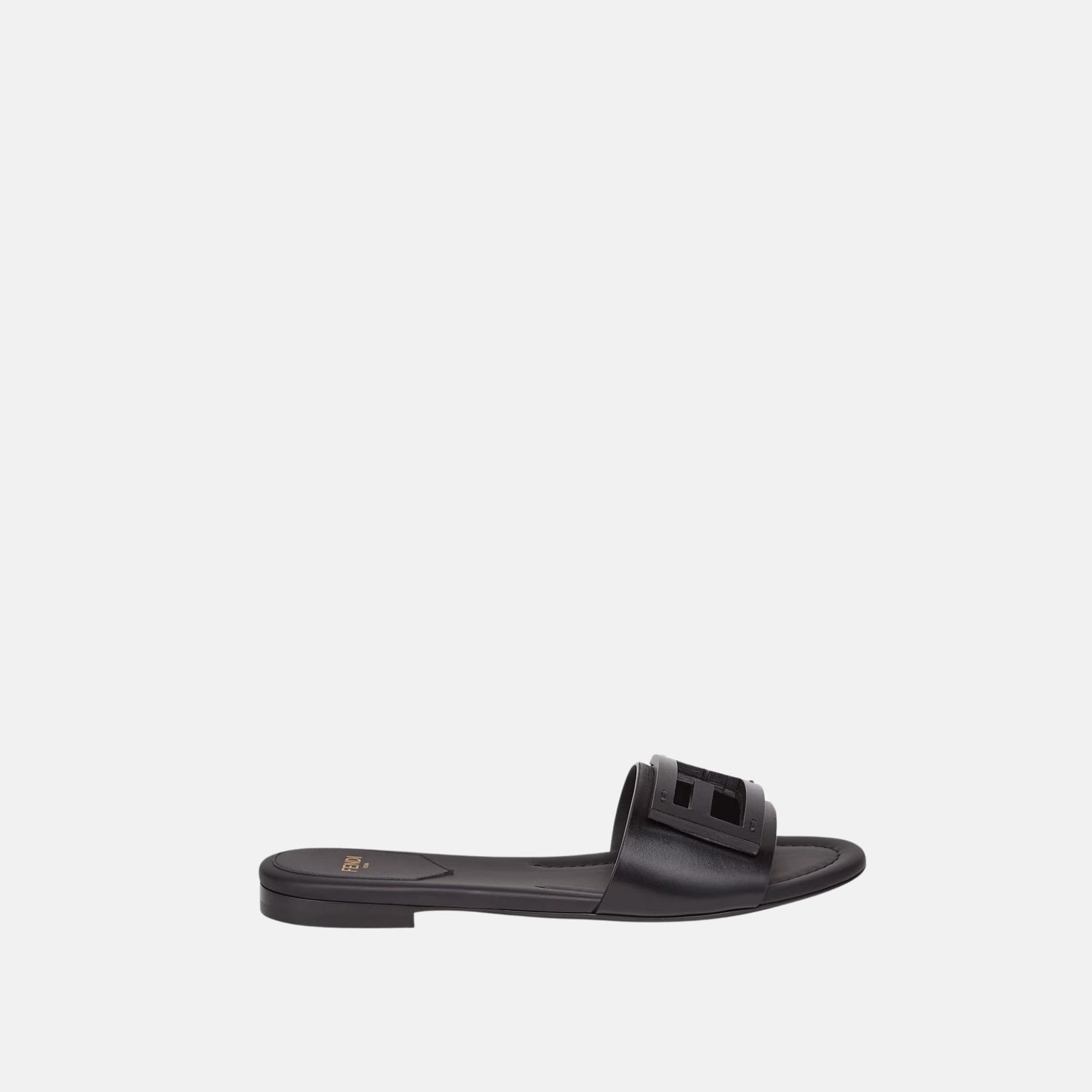 Fendi Baguette Slides In Leather, Black, Side