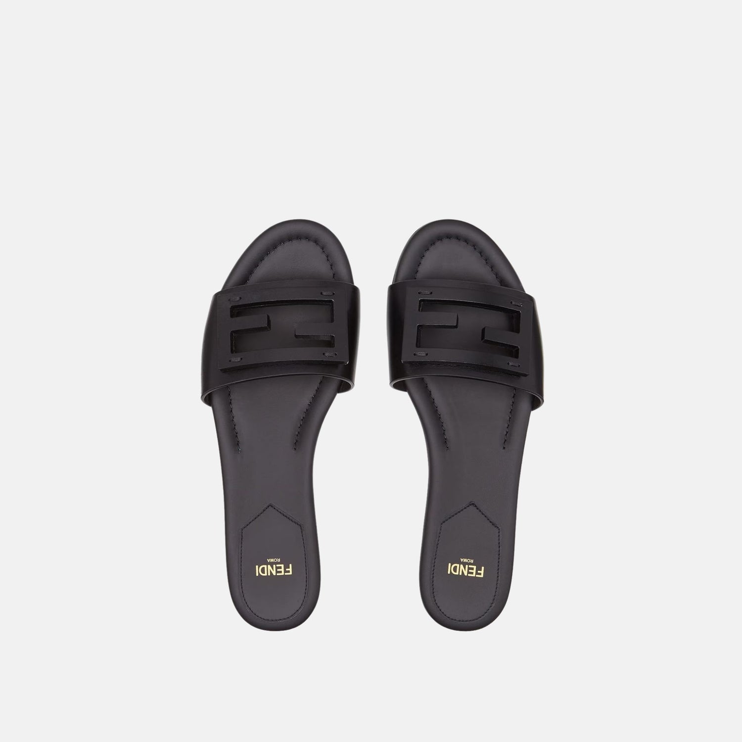 Fendi Baguette Slides In Leather, Black, Top