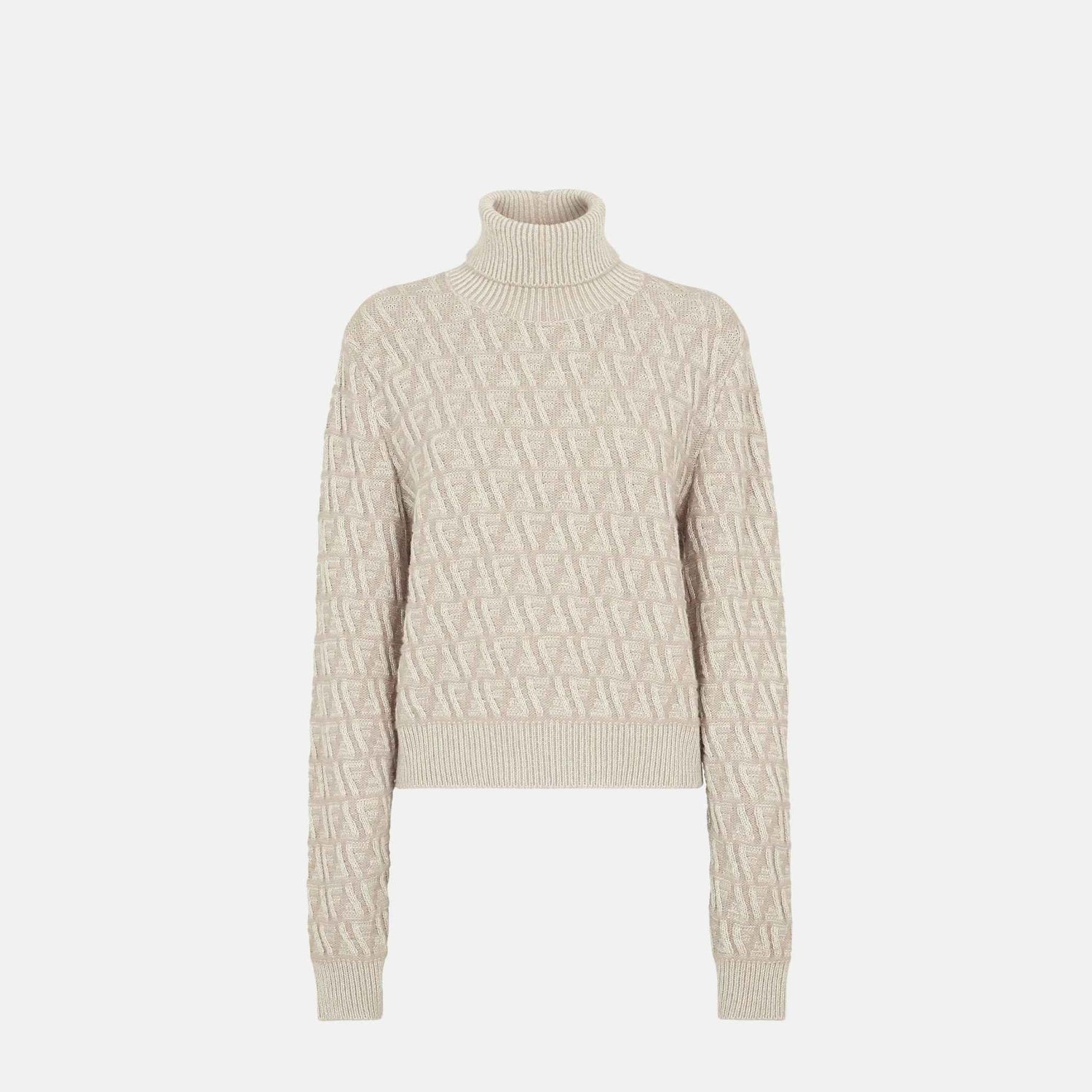 Fendi Beige FF Wool And Cashmere Turtleneck Jumper, Front