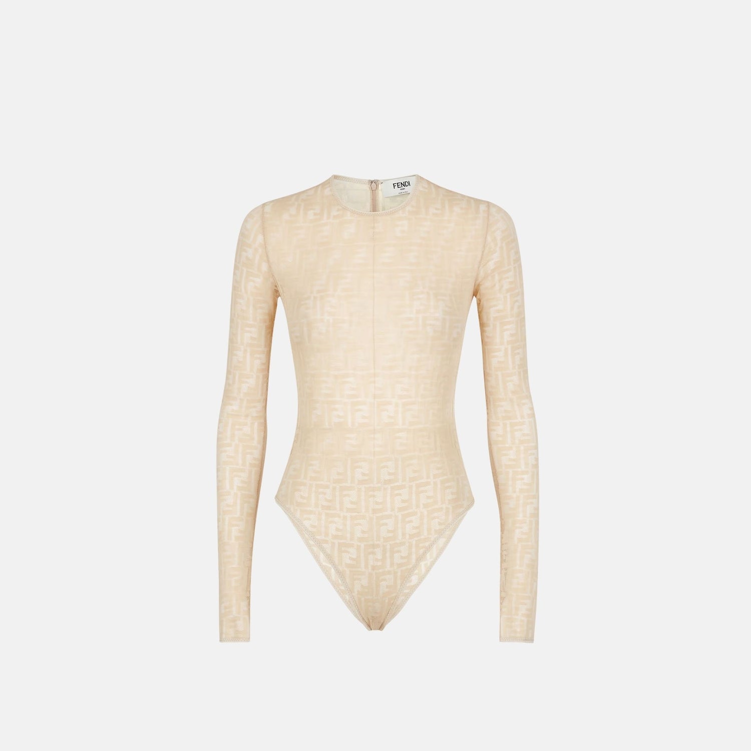 Fendi Body In Lace With Long Sleeves, Beige, Front