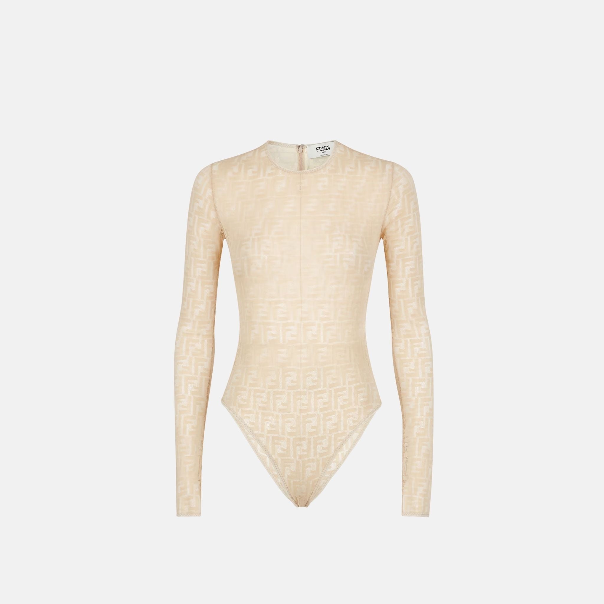 Fendi Body In Lace With Long Sleeves, Beige, Front