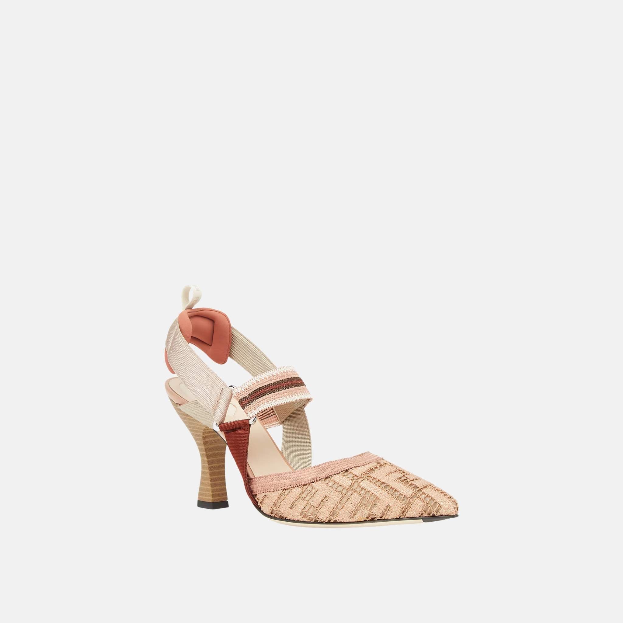 Fendi Colibri High Heeled Slingbacks In Embroidery, Pink, Front