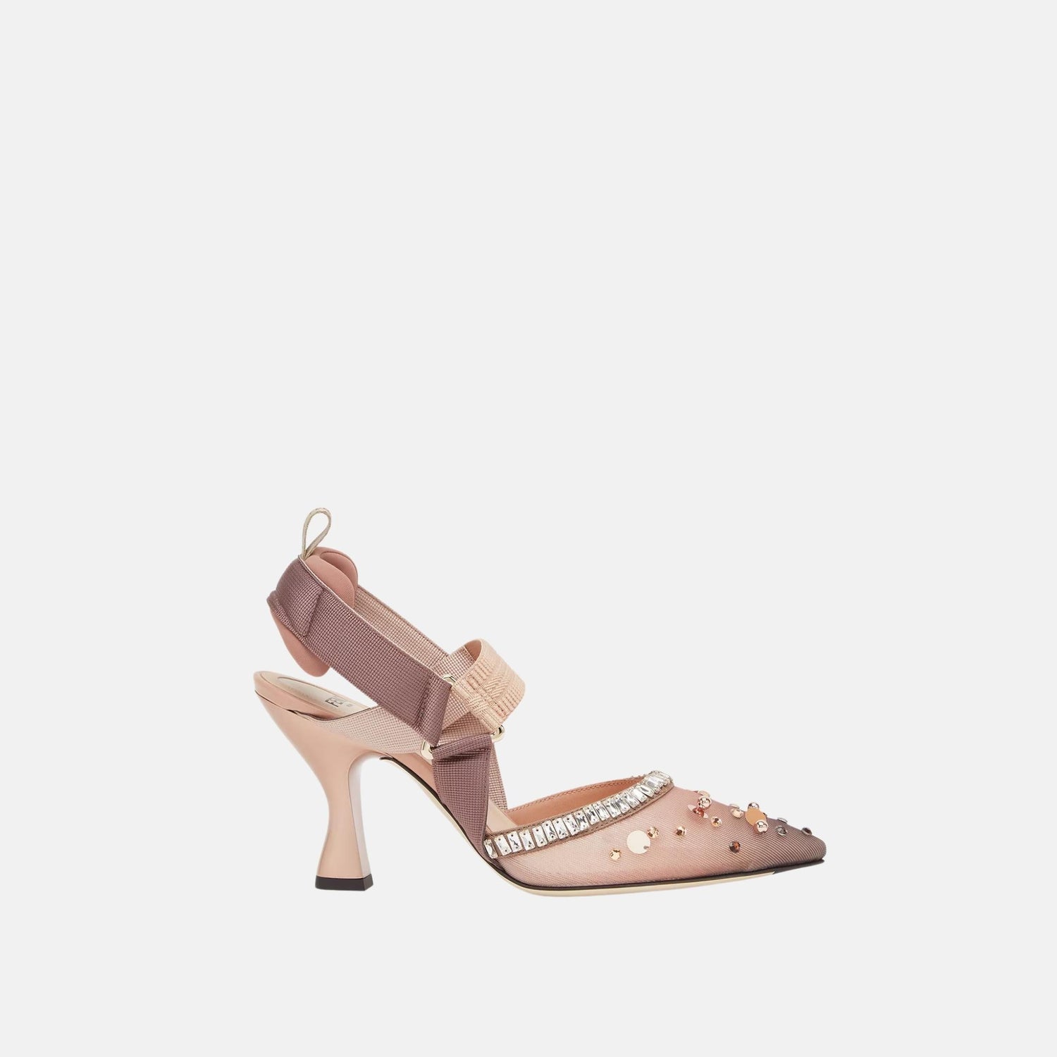 Fendi Colibri High Heeled Slingbacks In Pink Mesh &amp; Crystals, Side