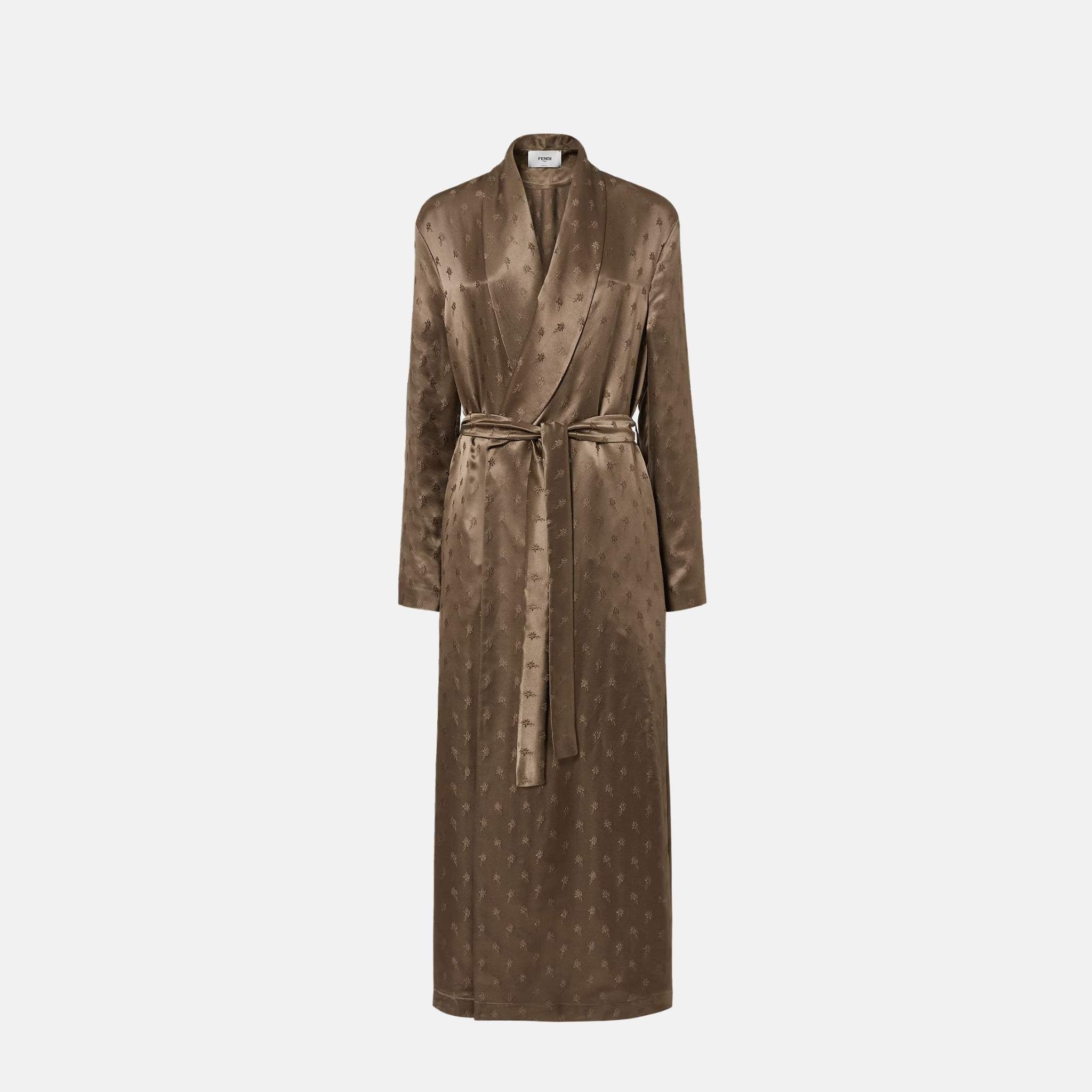 Fendi Dark Green Jacquard Silk Overcoat, Front