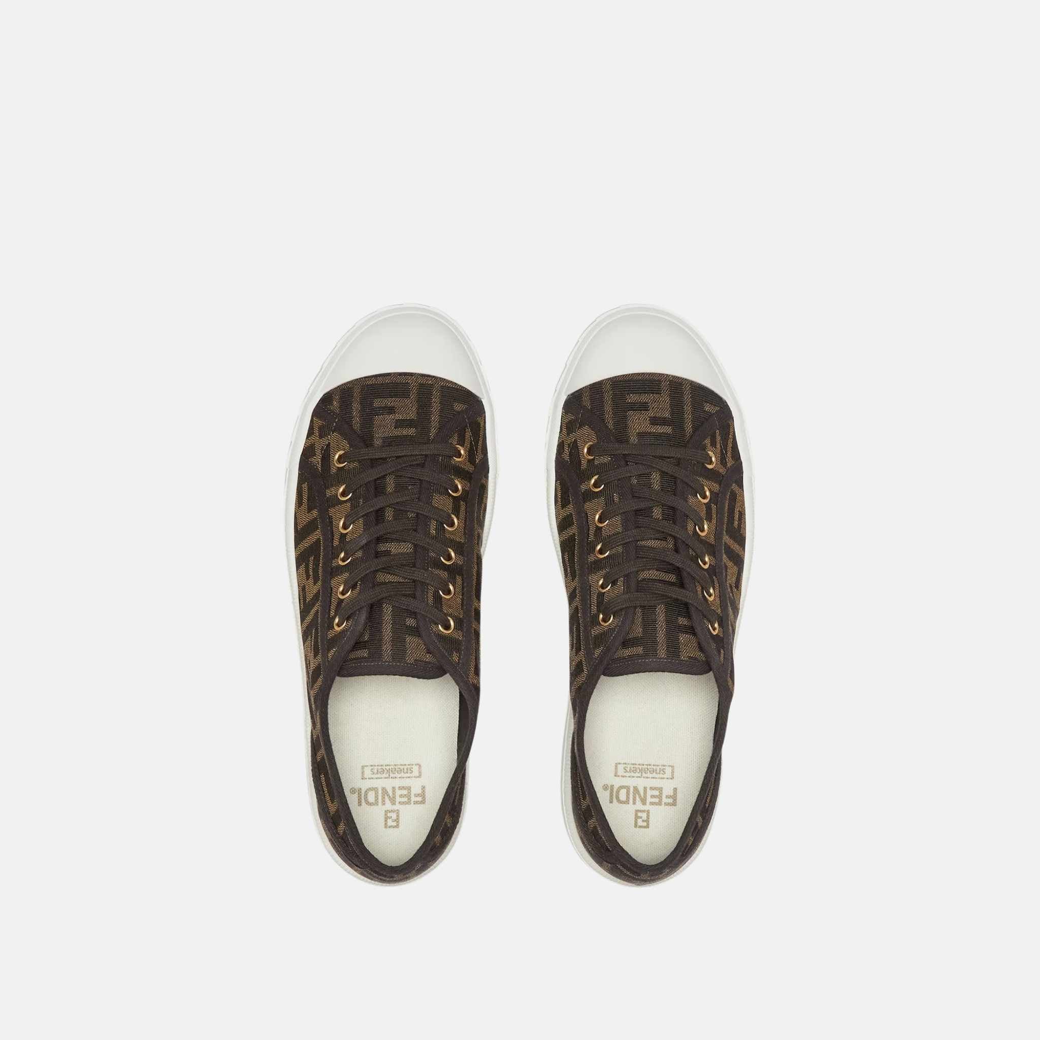 Fendi Domino Low Tops In FF Fabric, Brown, Top