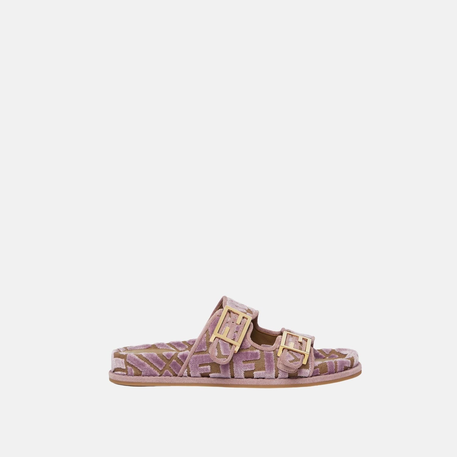 Fendi Feel Slides In FF Jacquard Velvet, Pink, Side