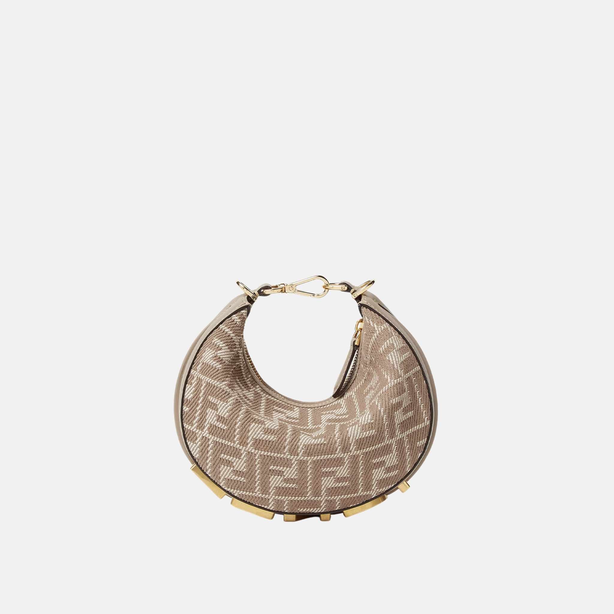 Fendi Fendigraphy Mini Bag In Denim Effect FF Jacquard, Grey, Front