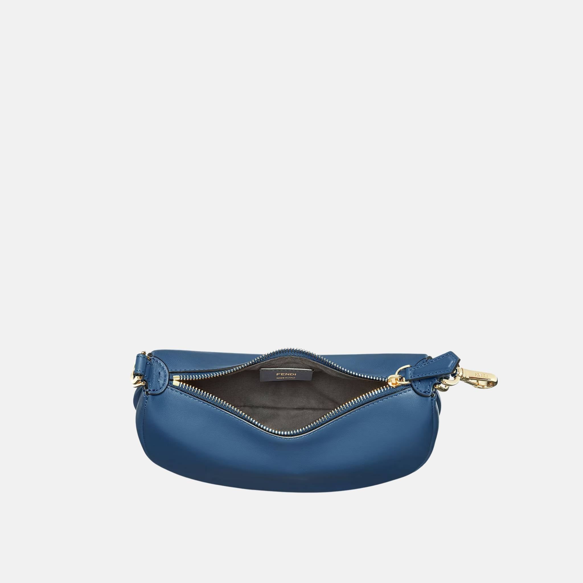 Fendi Fendigraphy Mini Bag In Leather, Blue, Inside