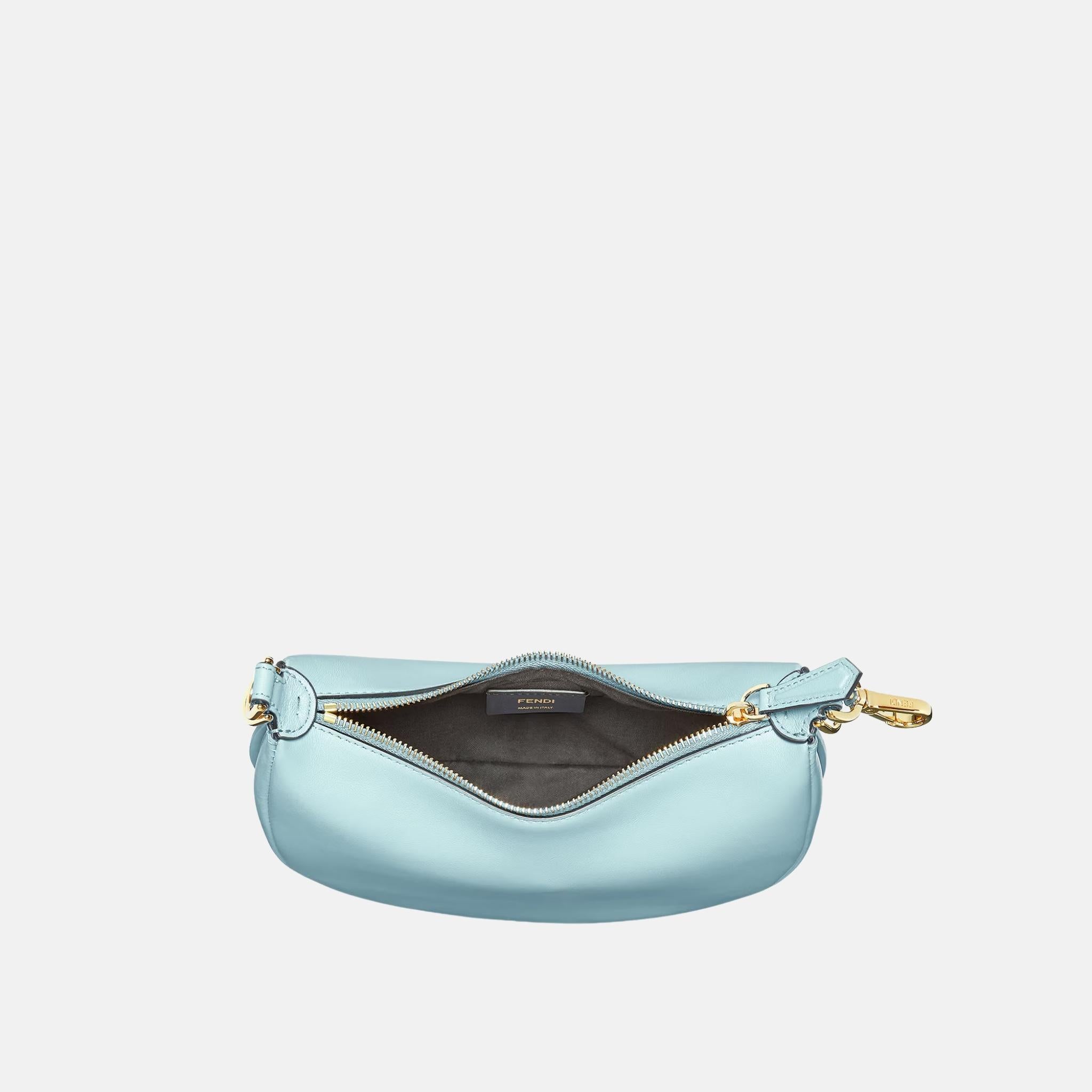 Fendi Fendigraphy Mini Bag In Leather, Light Blue, Inside