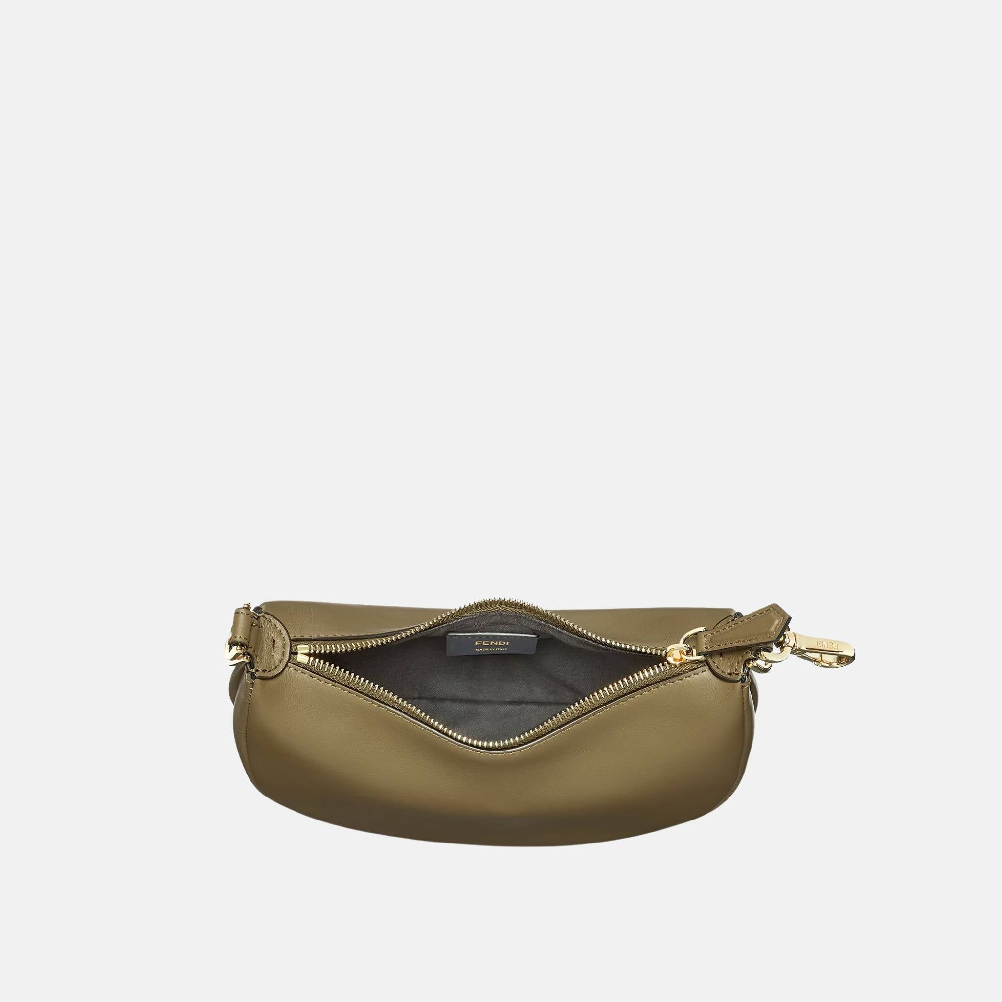 Fendi Fendigraphy Mini Bag In Leather, Olive Green, Inside