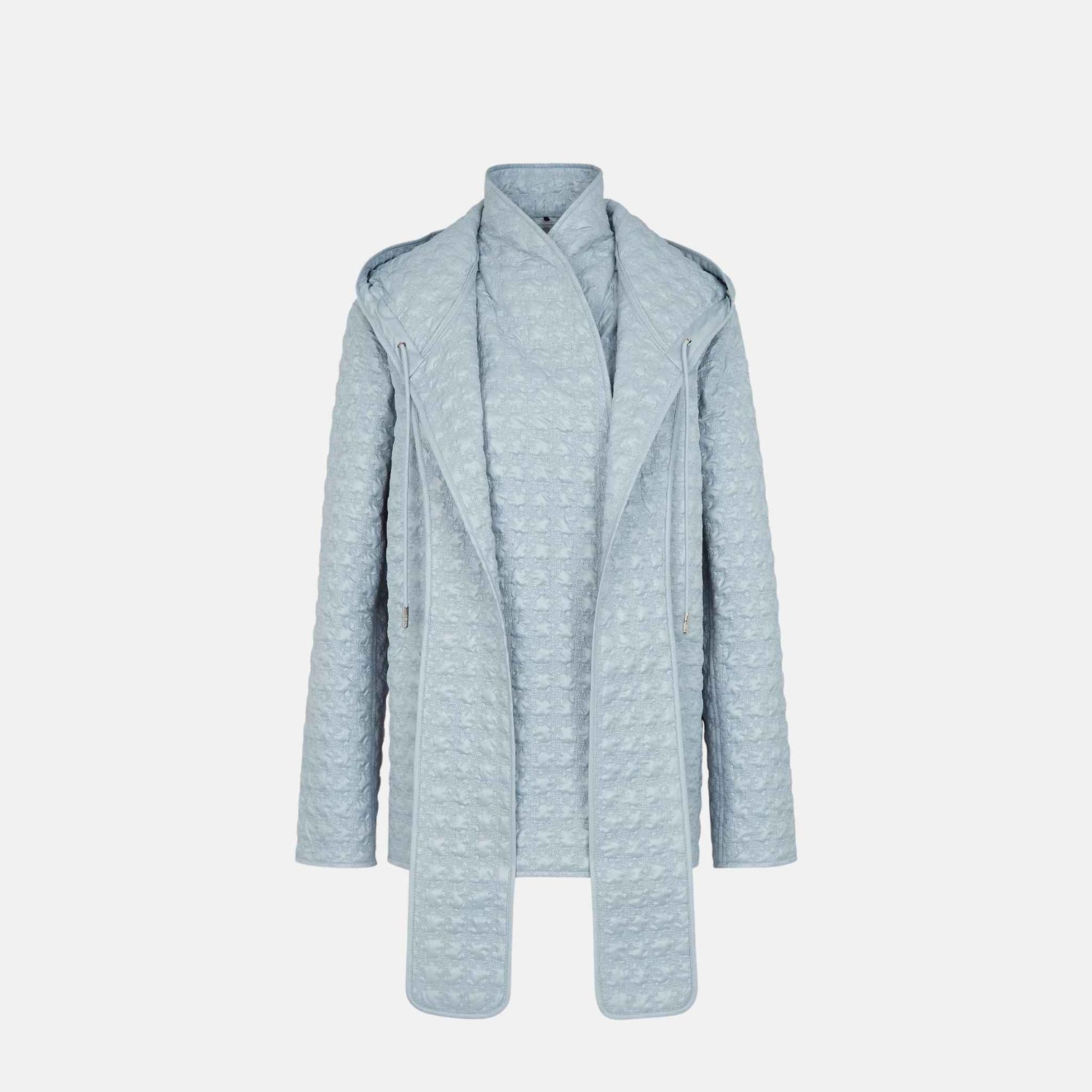 Fendi Jacket In Nylon Quilted, Blue, With Shawl