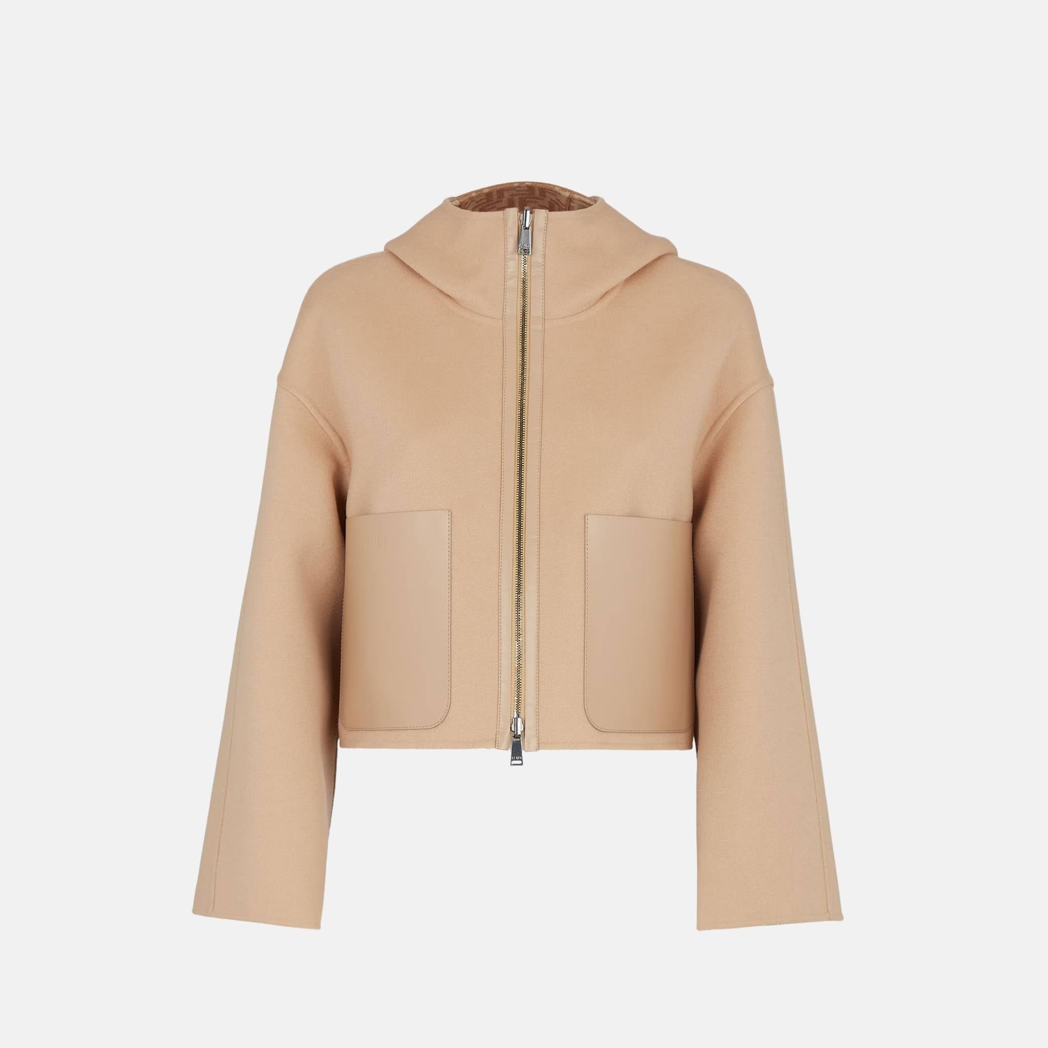 Fendi Jacket In Wool Double Slider, Beige, Front