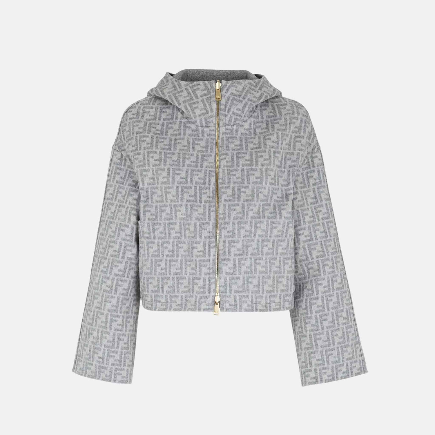 Fendi Jacket In Wool Double Slider, Grey, Inside