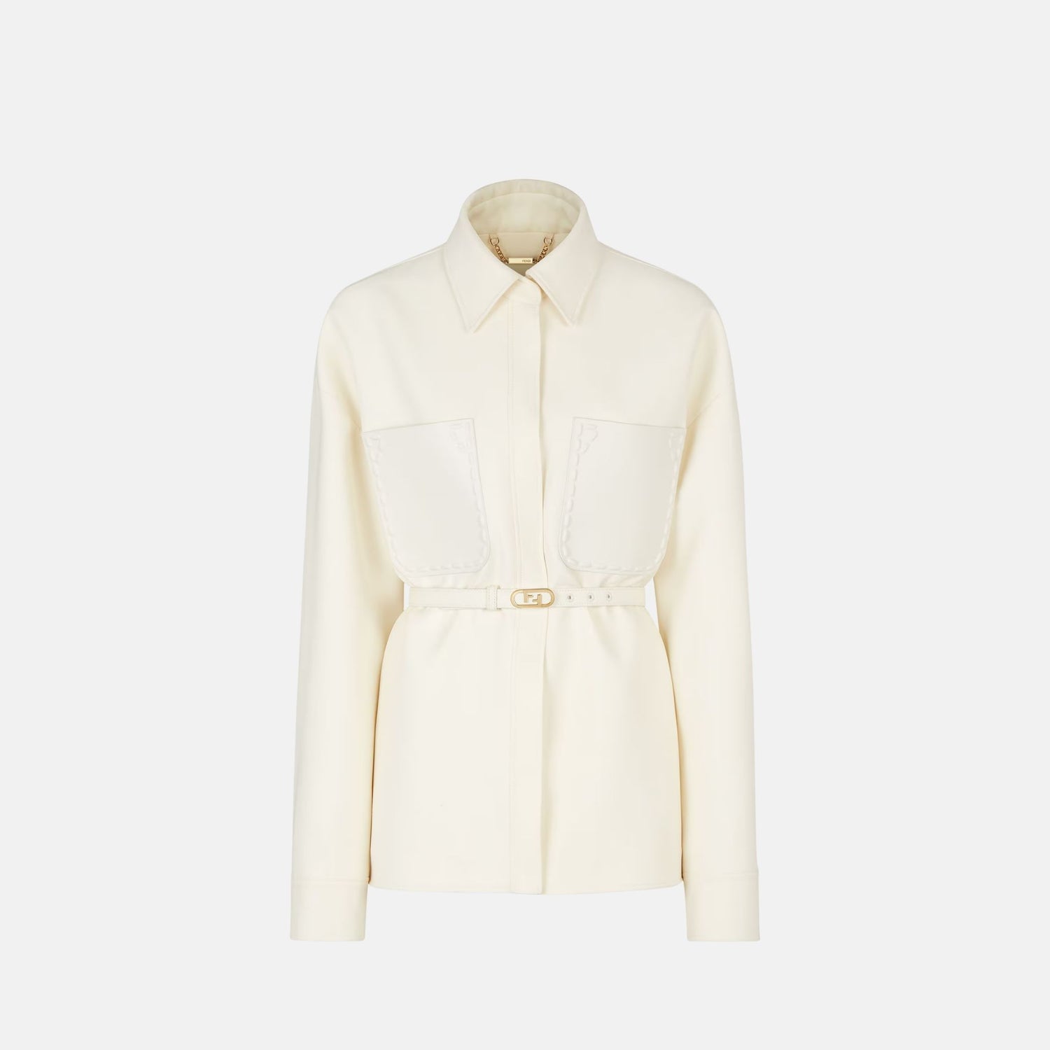 Fendi Jacket In Wool And Silk Go To, WHite, Front