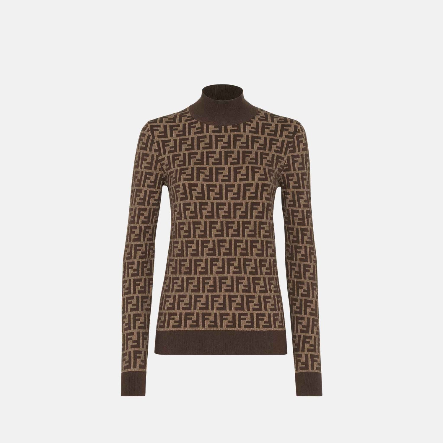 Fendi Jumper In Brown FF Cotton, Front