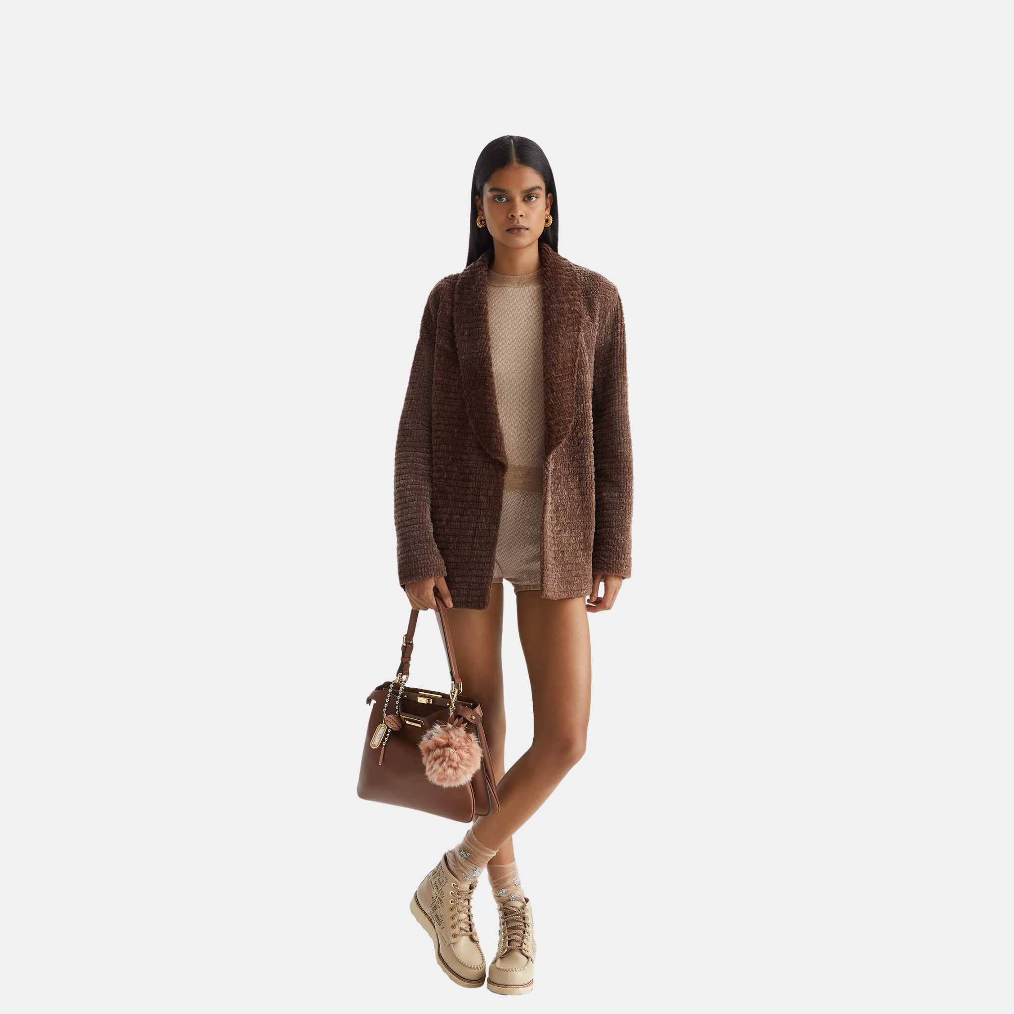 Fendi Jumper In FF Silk And Wool, Brown, Model