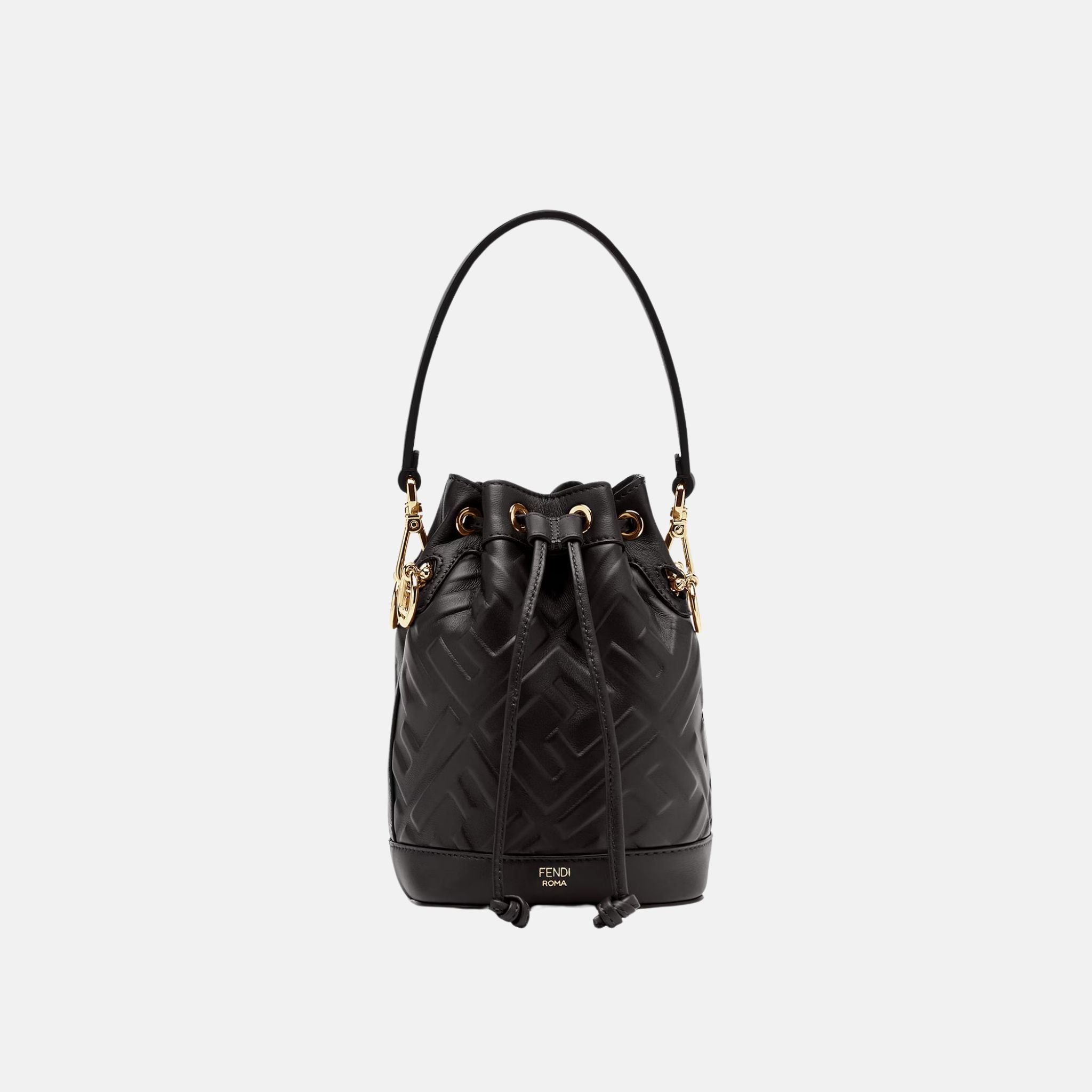 Fendi Mon Tresor Leather Mini Bag, Black, Front