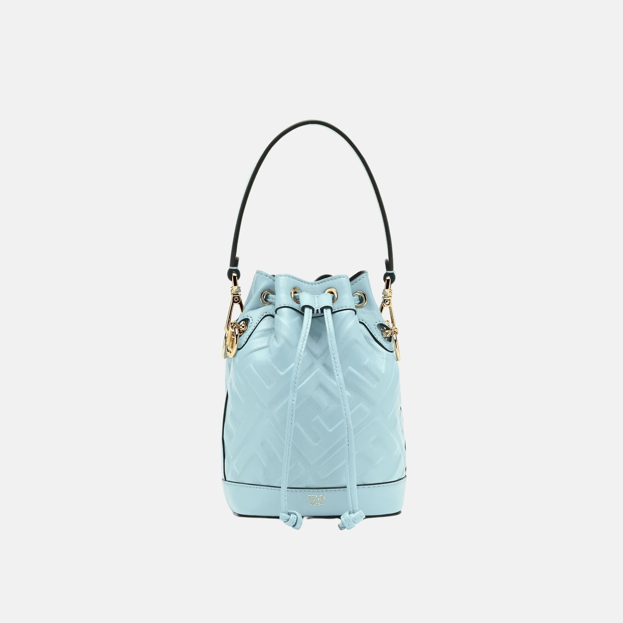 Fendi Mon Tresor Leather Mini Bag, Cyan, Front