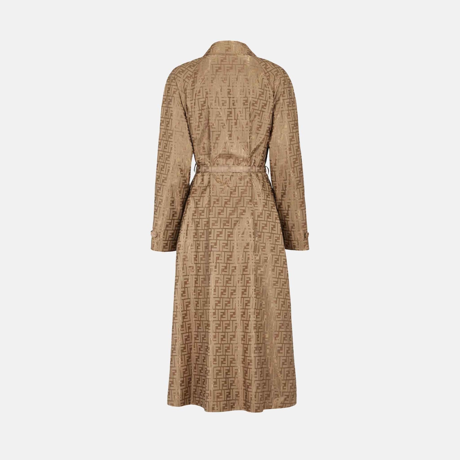 Fendi Overcoat In Beige FF Jacquard Fabric Trench, Back