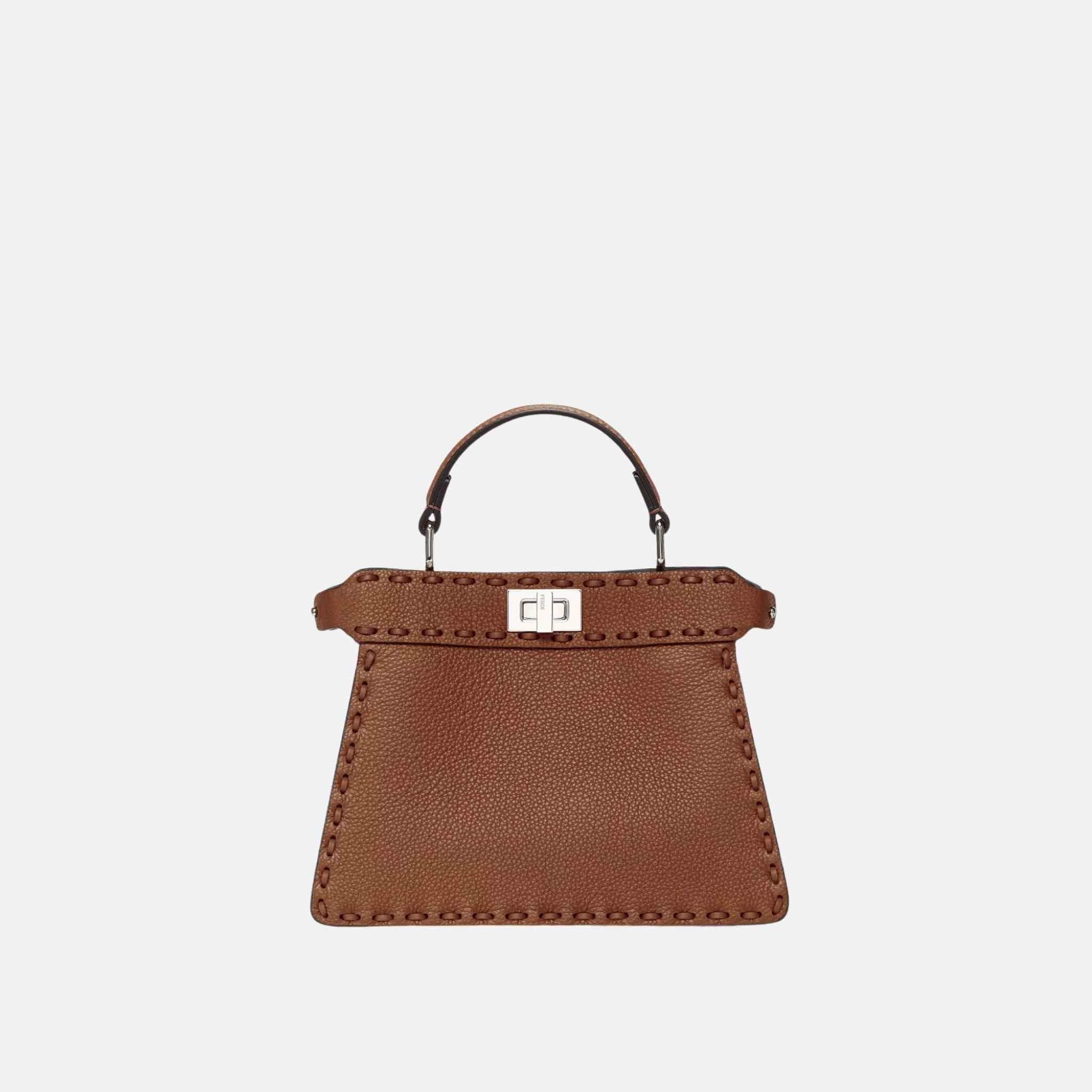 Fendi Peekaboo ISeeU Petite Selleria Bag, Brown, Front