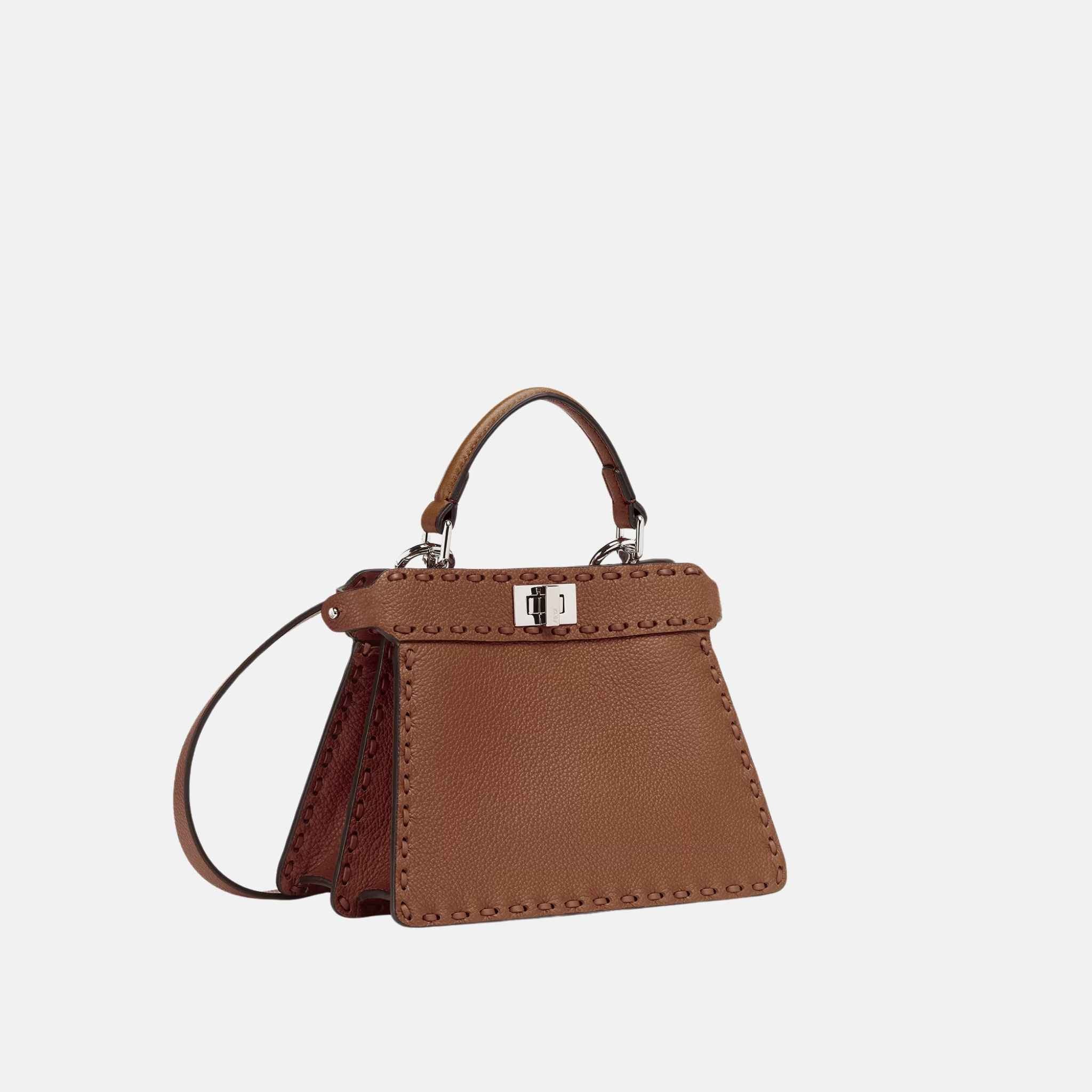 Fendi Peekaboo ISeeU Petite Selleria Bag, Brown, Side