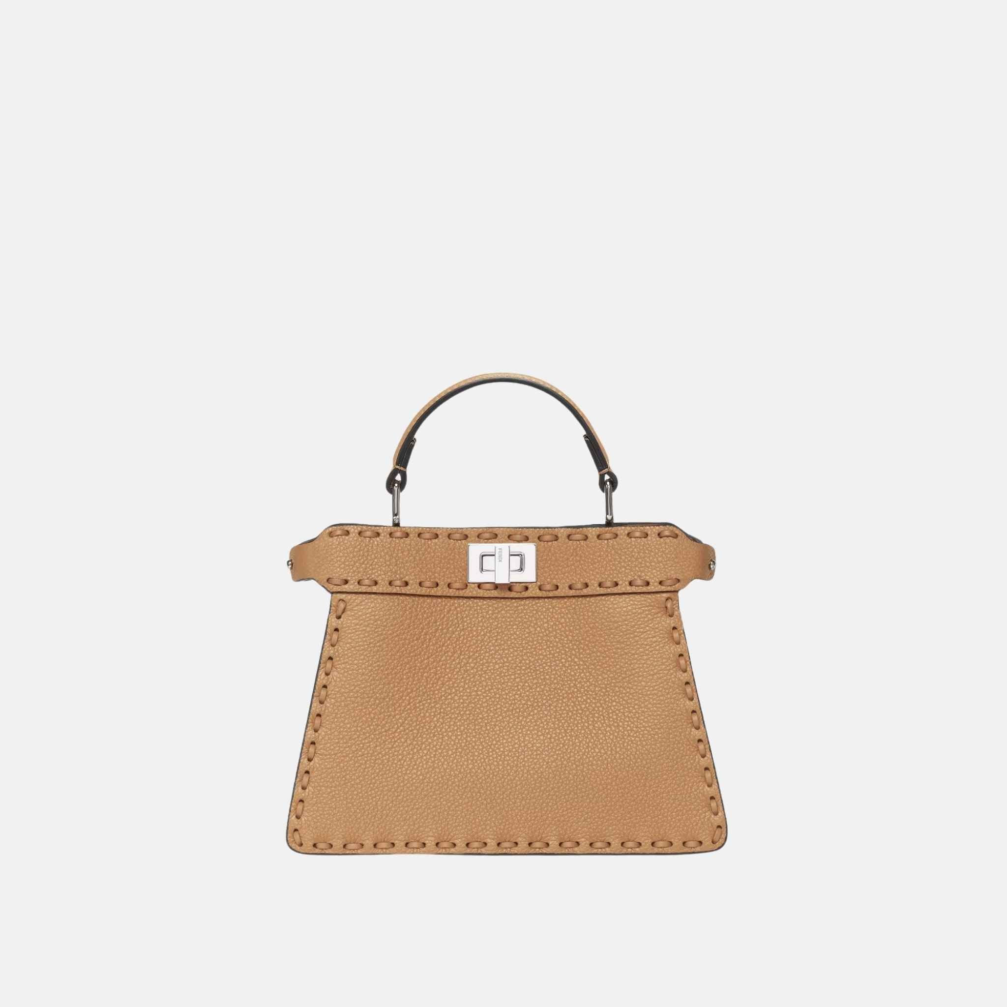 Fendi Peekaboo ISeeU Petite Selleria Bag, Cream Brown, Front