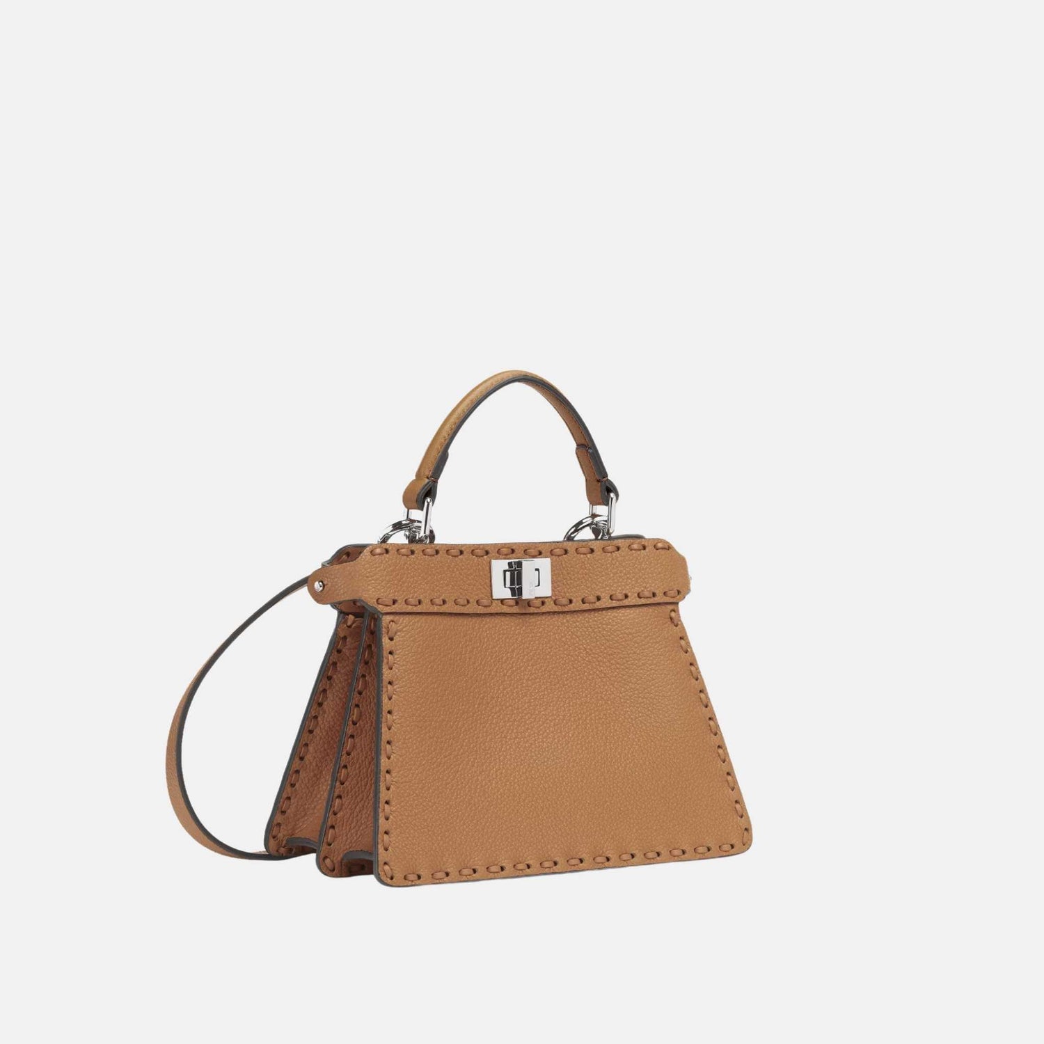 Fendi Peekaboo ISeeU Petite Selleria Bag, Cream Brown, Side