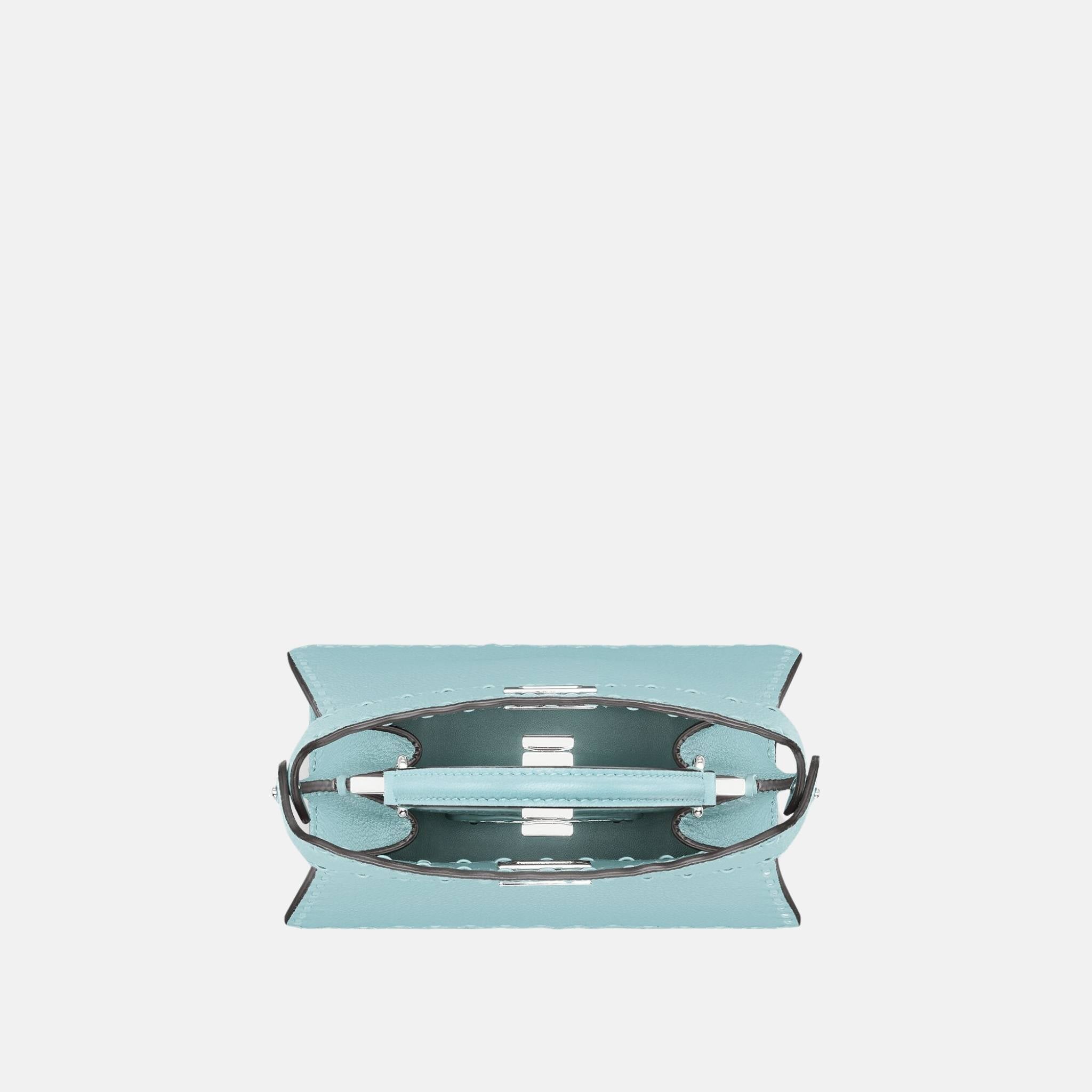 Fendi Peekaboo ISeeU Petite Selleria Bag, Sky Blue, Inside