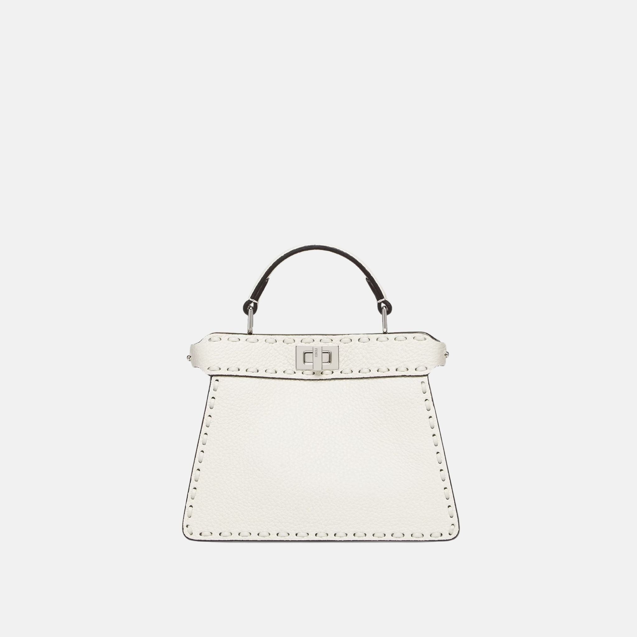 Fendi Peekaboo ISeeU Petite Selleria Bag, White, Front