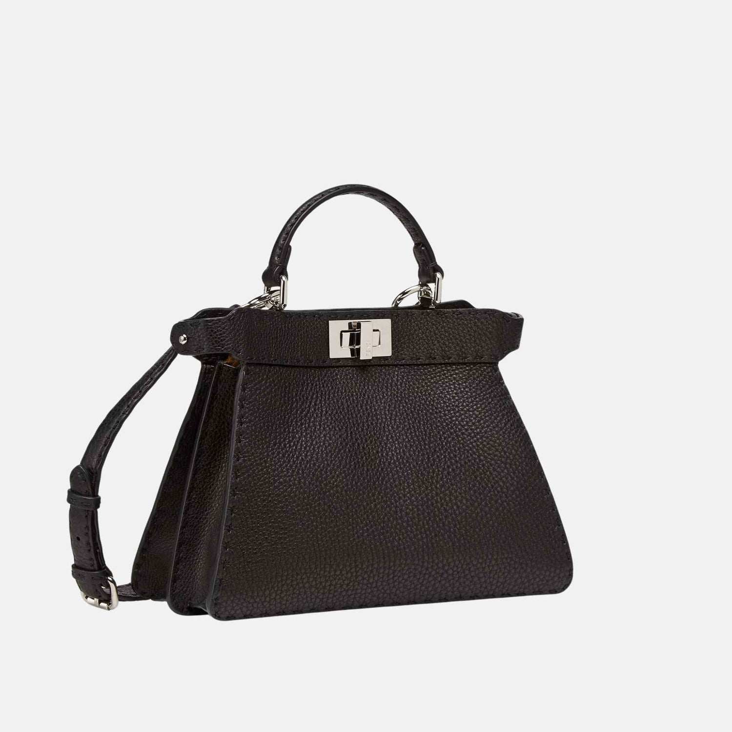 Fendi Peekaboo ISeeU Small Selleria Bag With 1254 Hand-Sewn Stitches, Black, Side