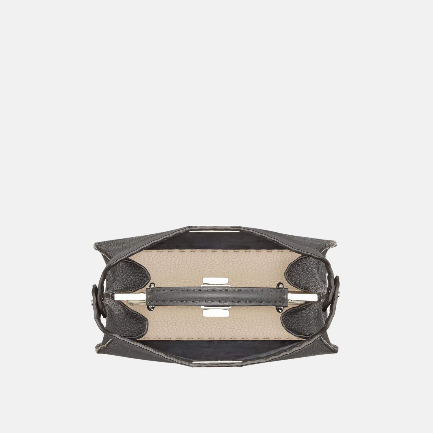 Fendi Peekaboo ISeeU Small Selleria Bag With 1254 Hand-Sewn Stitches, Grey, Inside