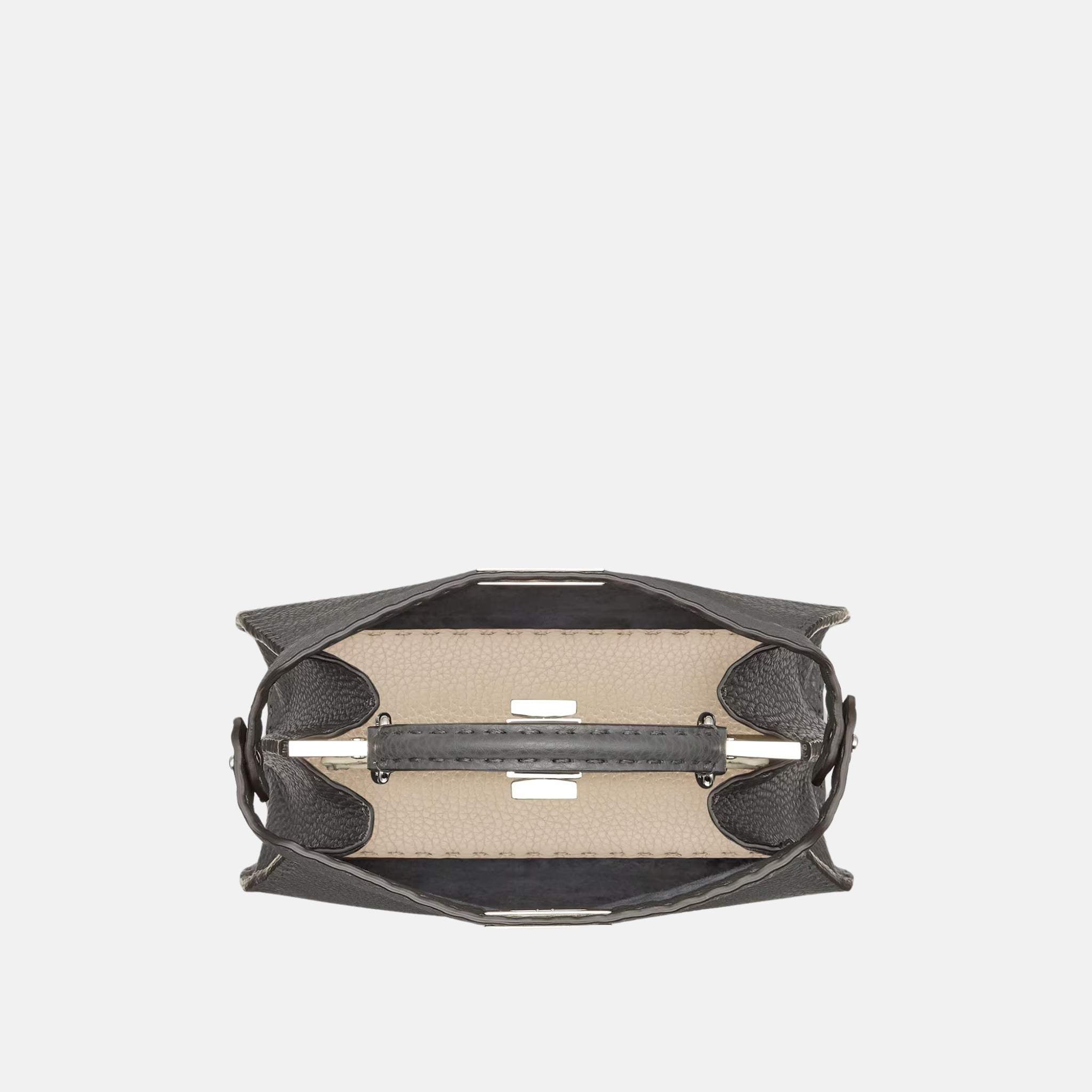 Fendi Peekaboo ISeeU Small Selleria Bag With 1254 Hand-Sewn Stitches, Grey, Inside
