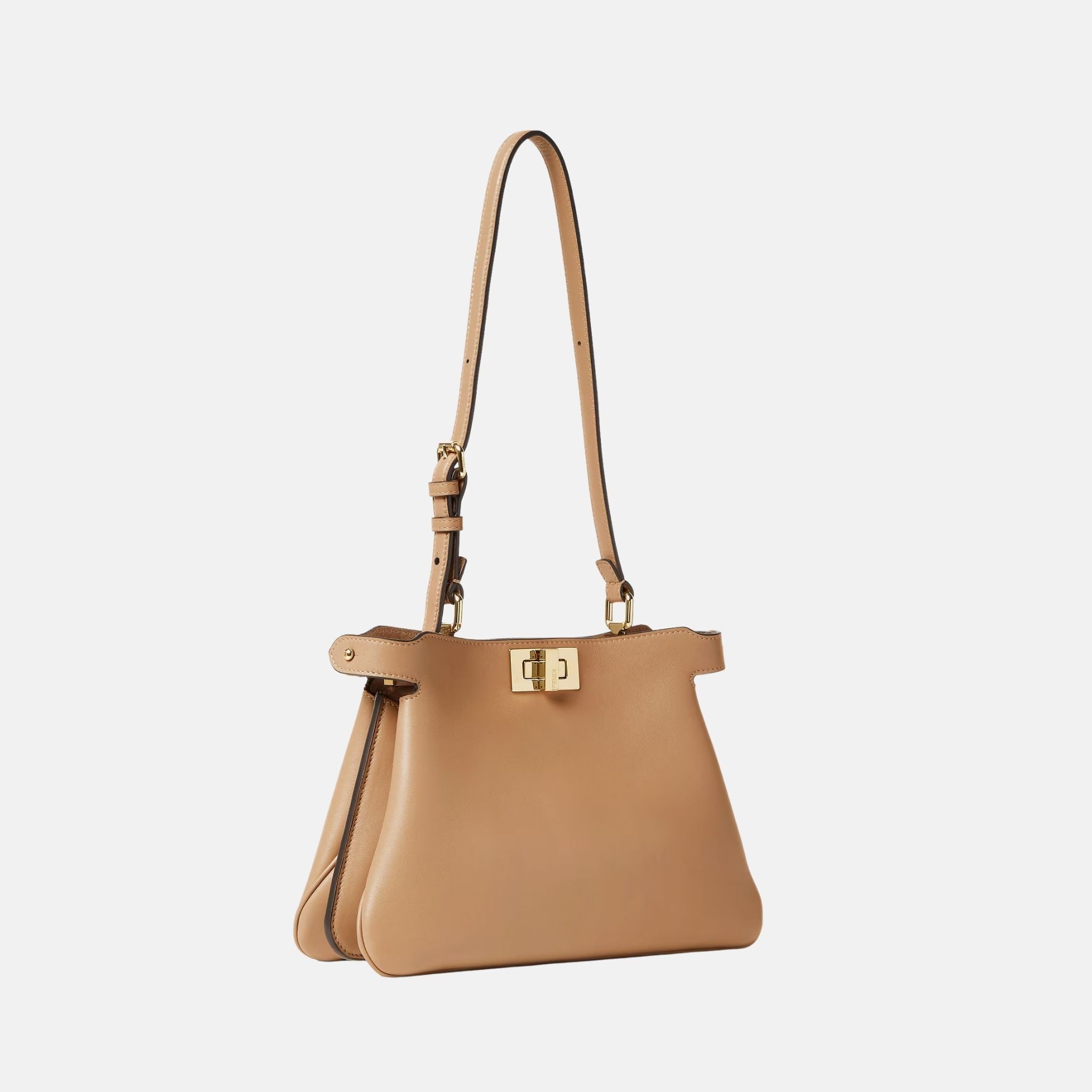 Fendi Peekaboo Soft Small Bag In Leather, Beige, Side