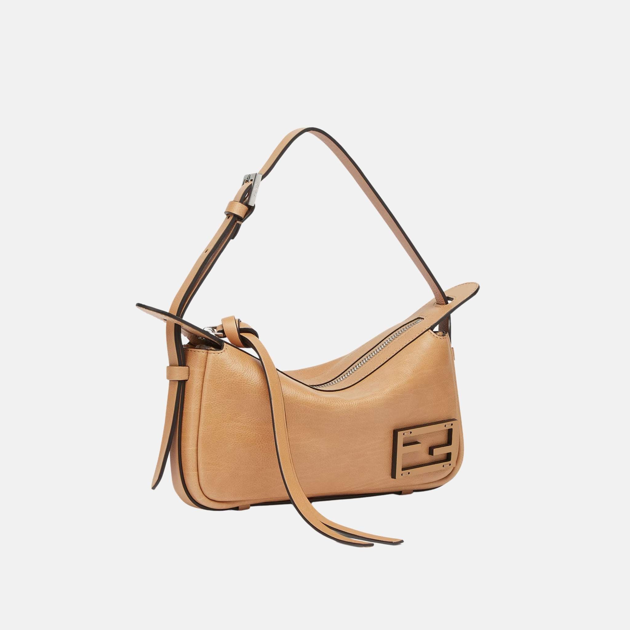 Fendi Simply Fendi Leather Mini Bag, Beige, Side