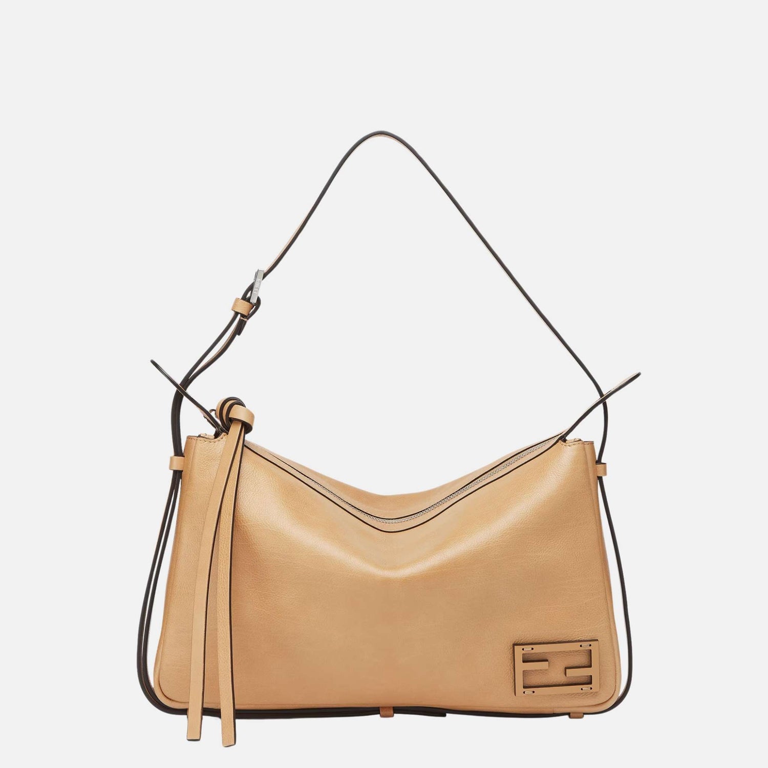 Simply Fendi Medium Bag In Leather, Beige, Front